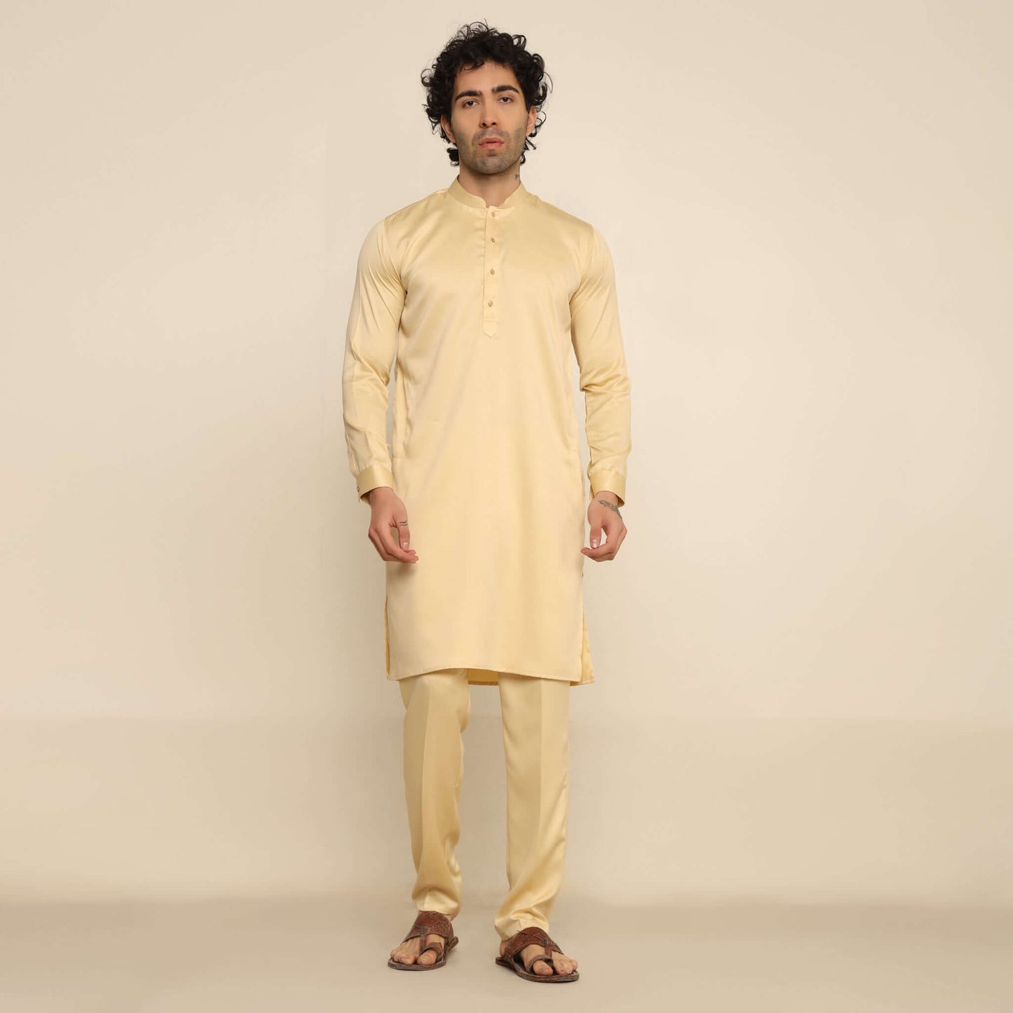 Fawn Embroidered Sequins Kurta Koti Set for Men