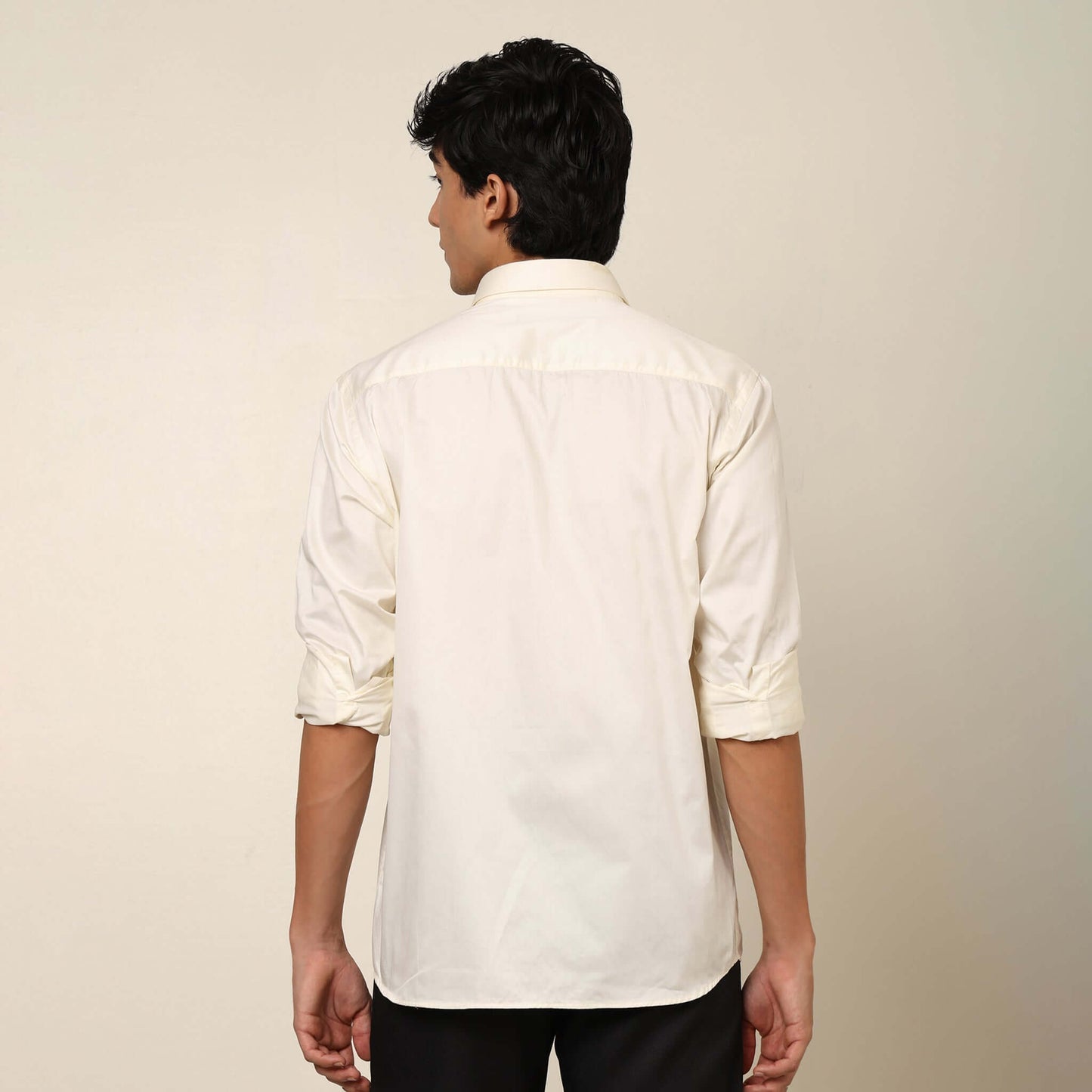 Comfy & Casual Crispy Cream Cotton Satin Shirt. Regular Fit, Long Sleeves. Perfect Pool Party, Brunches, After Party, Date Night & Travel Shirt. Brand- Crease India