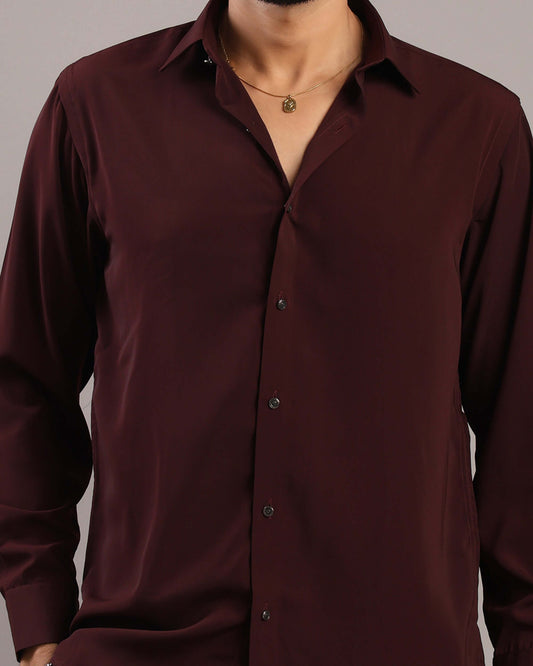 Men’s Burgundy Solid Korean Party Wear Shirt | Crease India