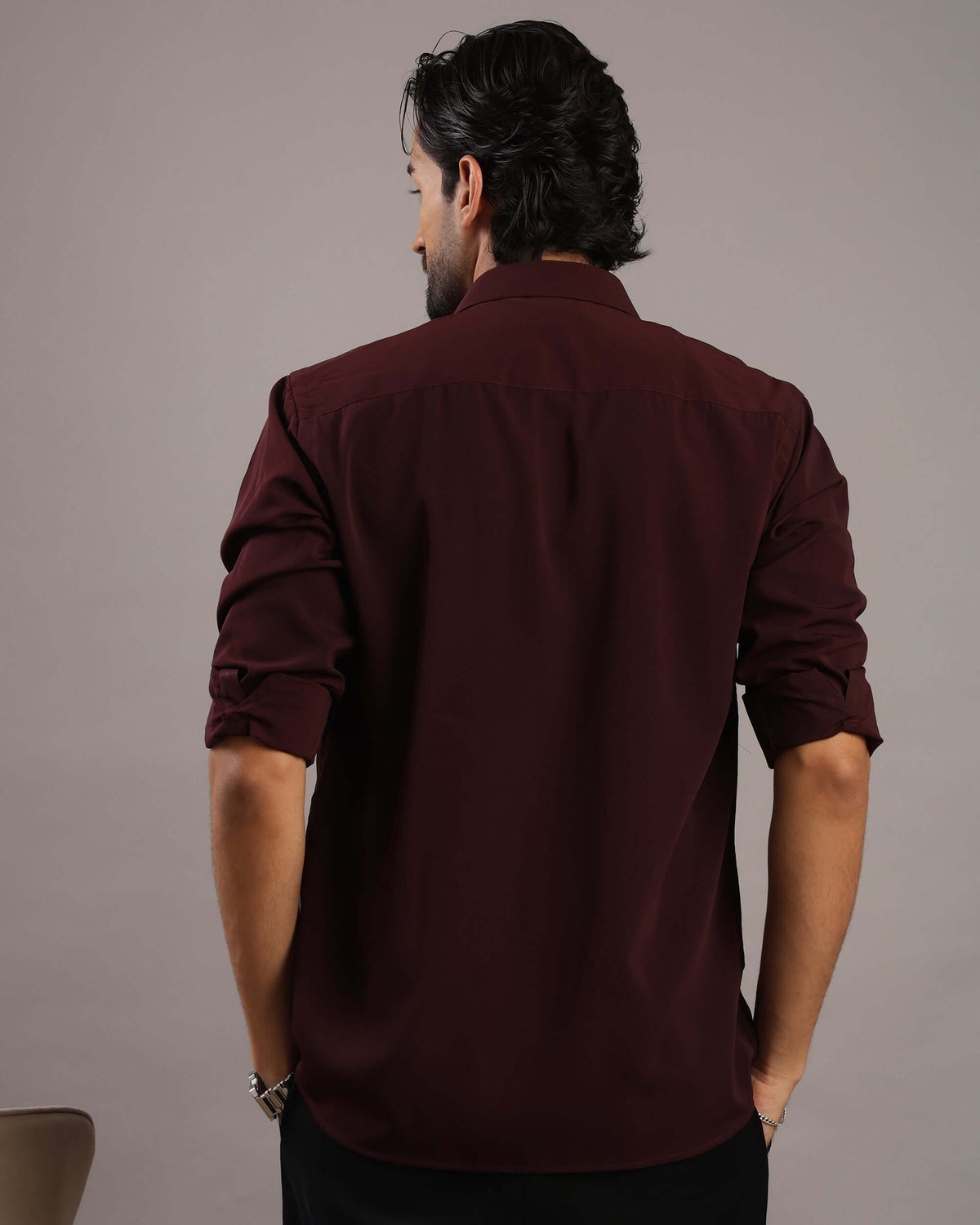 Men’s Burgundy Solid Korean Party Wear Shirt | Crease India