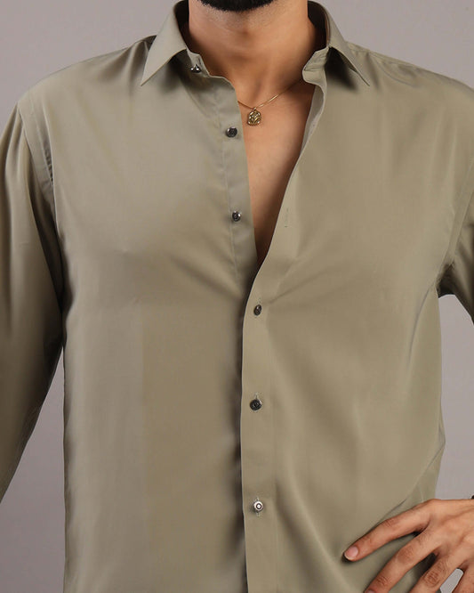 Men’s Sage Olive Solid Korean Party Wear Shirt | Crease India