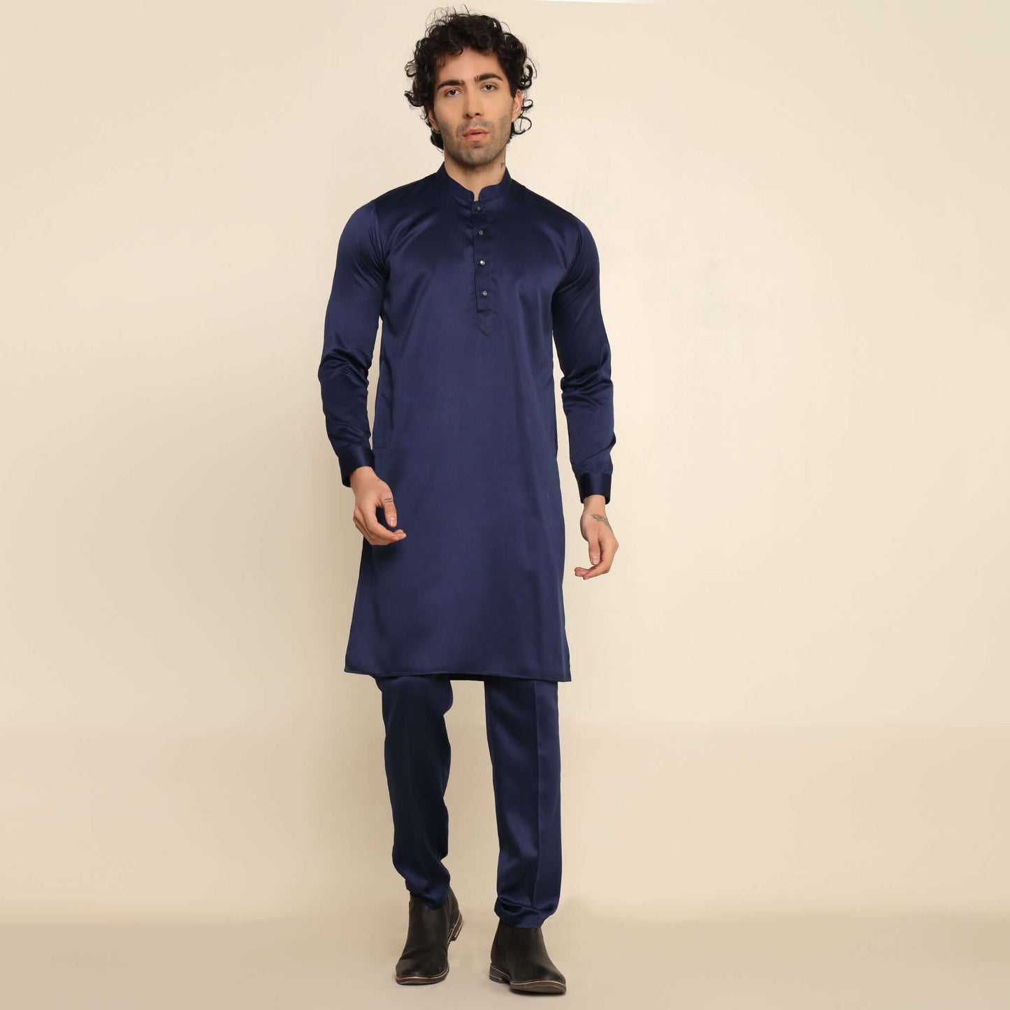 Blue Sequence Chikan Embroidered Kurta Koti Set for Men