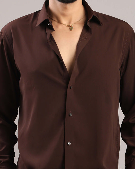 Men’s Dark Brown Solid Korean Party Wear Shirt | Crease India