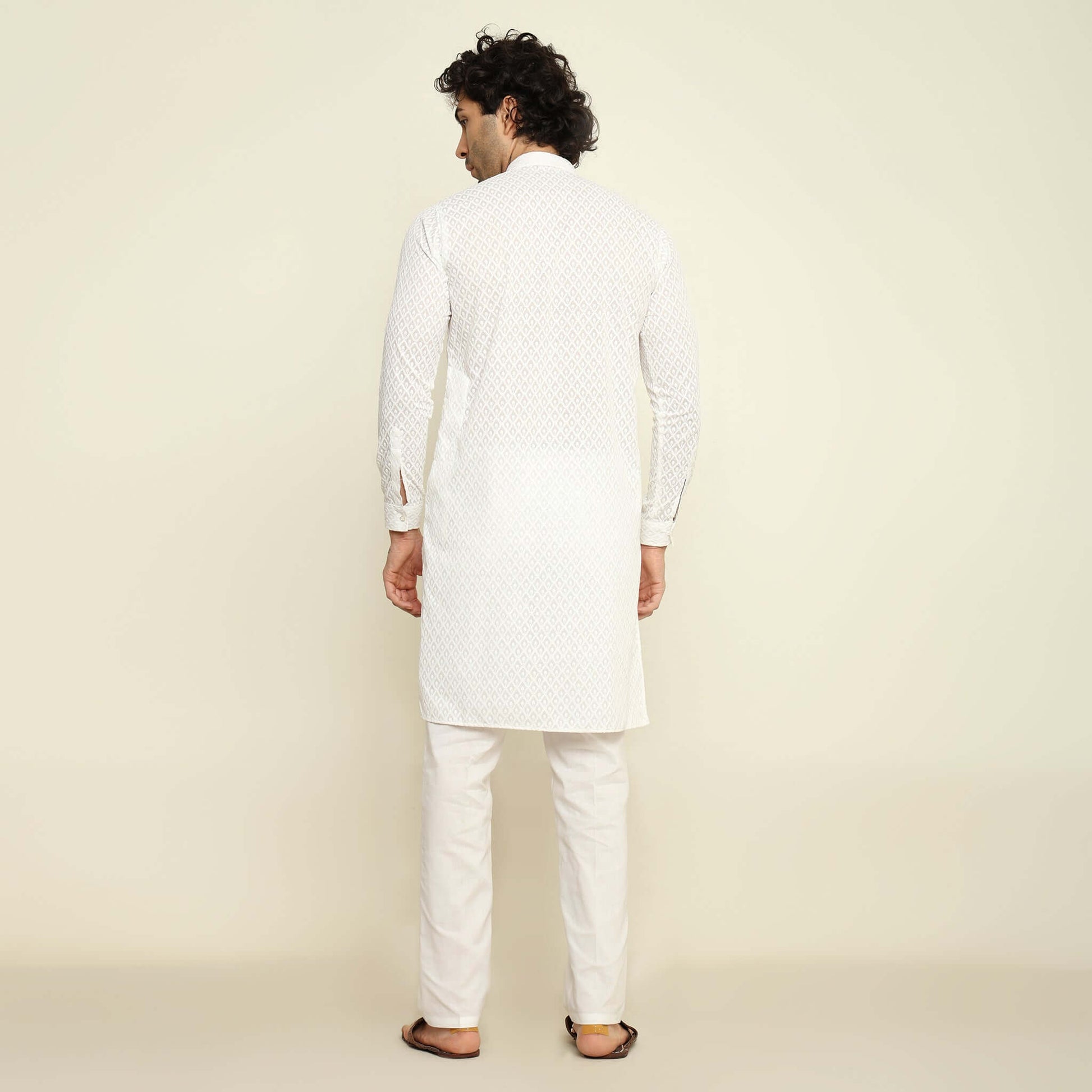 NAQSH White Chikankari Kurta for Men which has chikankari embroidery. Perfect mens white wedding kurta for male by Crease India.