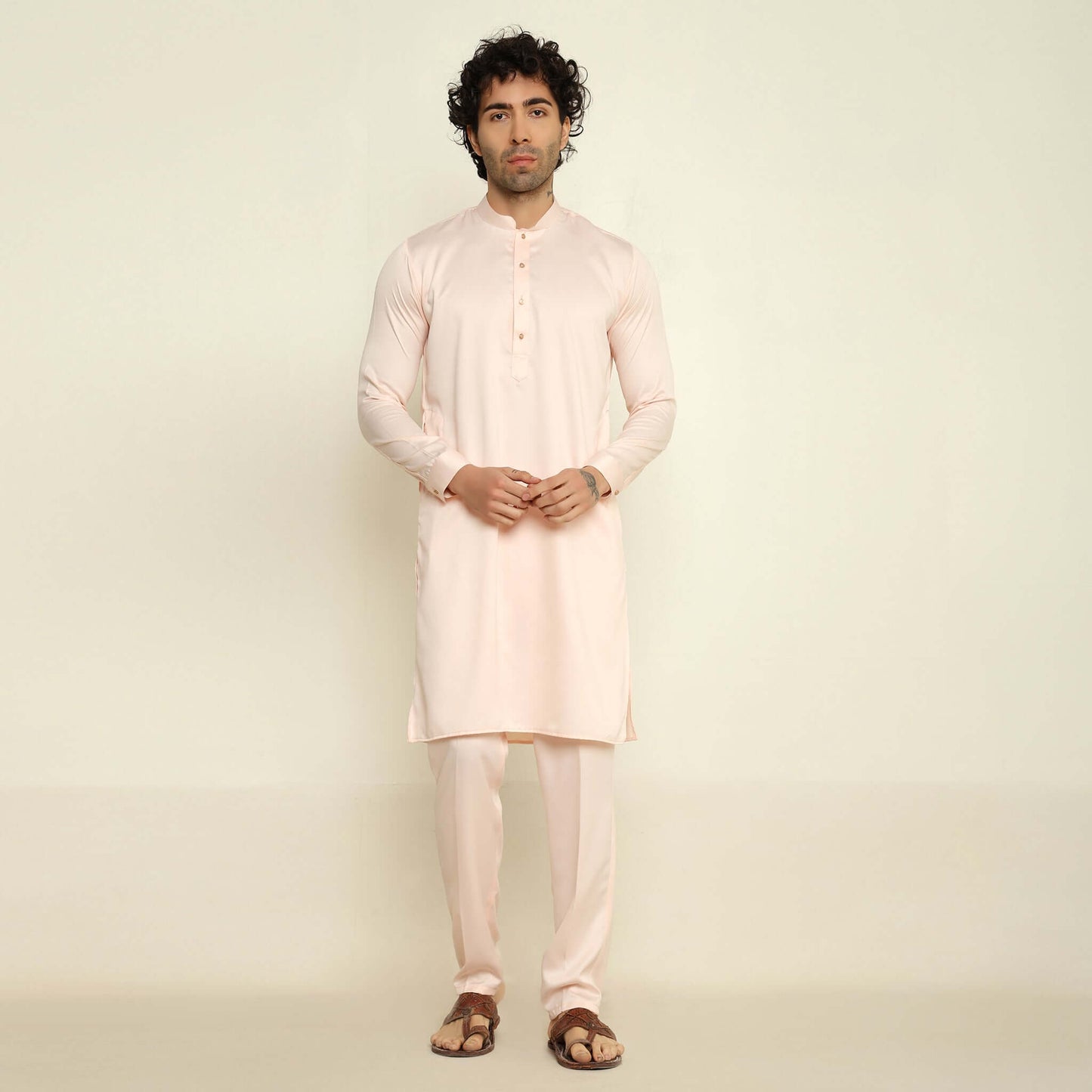 Pink Sequence Embroidered Kurta Koti Set for Men