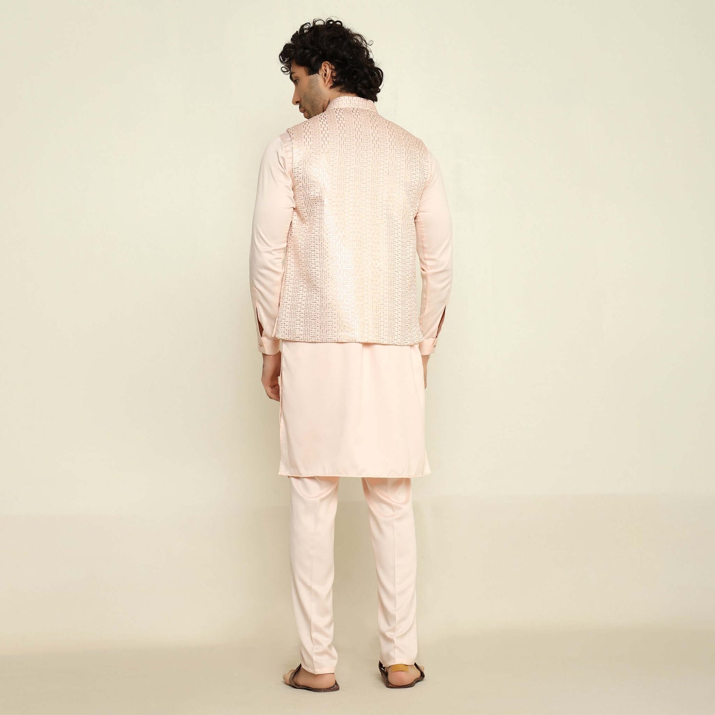 Pink Sequence Embroidered Kurta Koti Set for Men