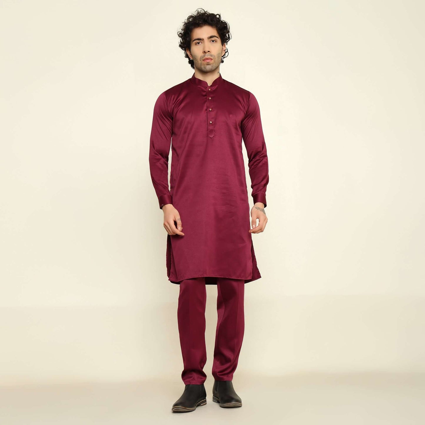 Wine Sequence Chikan Embroidered Kurta Koti Set for Men