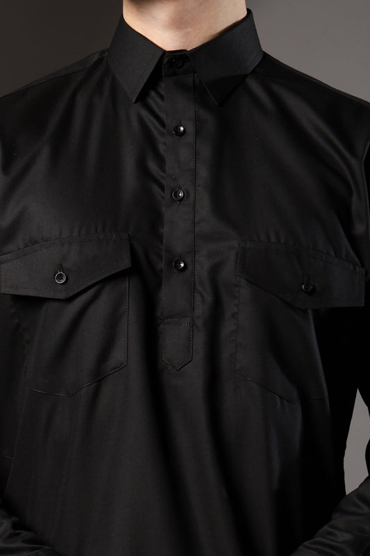 Black Pathani Kurta for Men by Crease India – perfect men's pathani kurta for eid, friday prayers, wedding functions & even dailywear. Buy stylish men's black pathani kurta online.