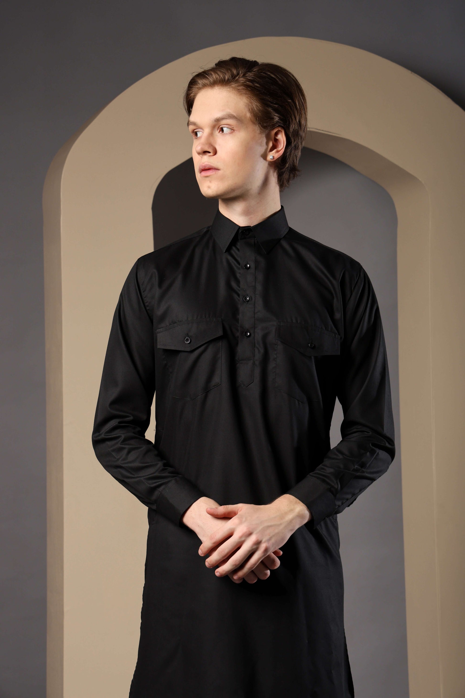 Black Pathani Kurta for Men by Crease India – perfect men's pathani kurta for eid, friday prayers, wedding functions & even dailywear. Buy stylish men's black pathani kurta online.