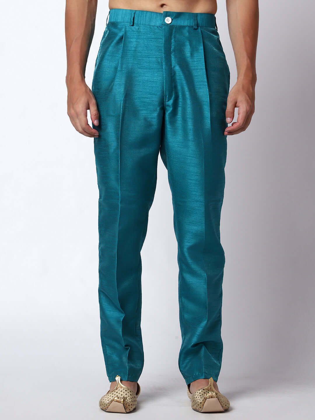 Turquoise Blue kurta with midnight blue nehru jacket for men which is made up of dupion silk and has golden floral embroidery on it. Shop this turquoise blue designer wedding kurta jacket set for male from Crease India website.