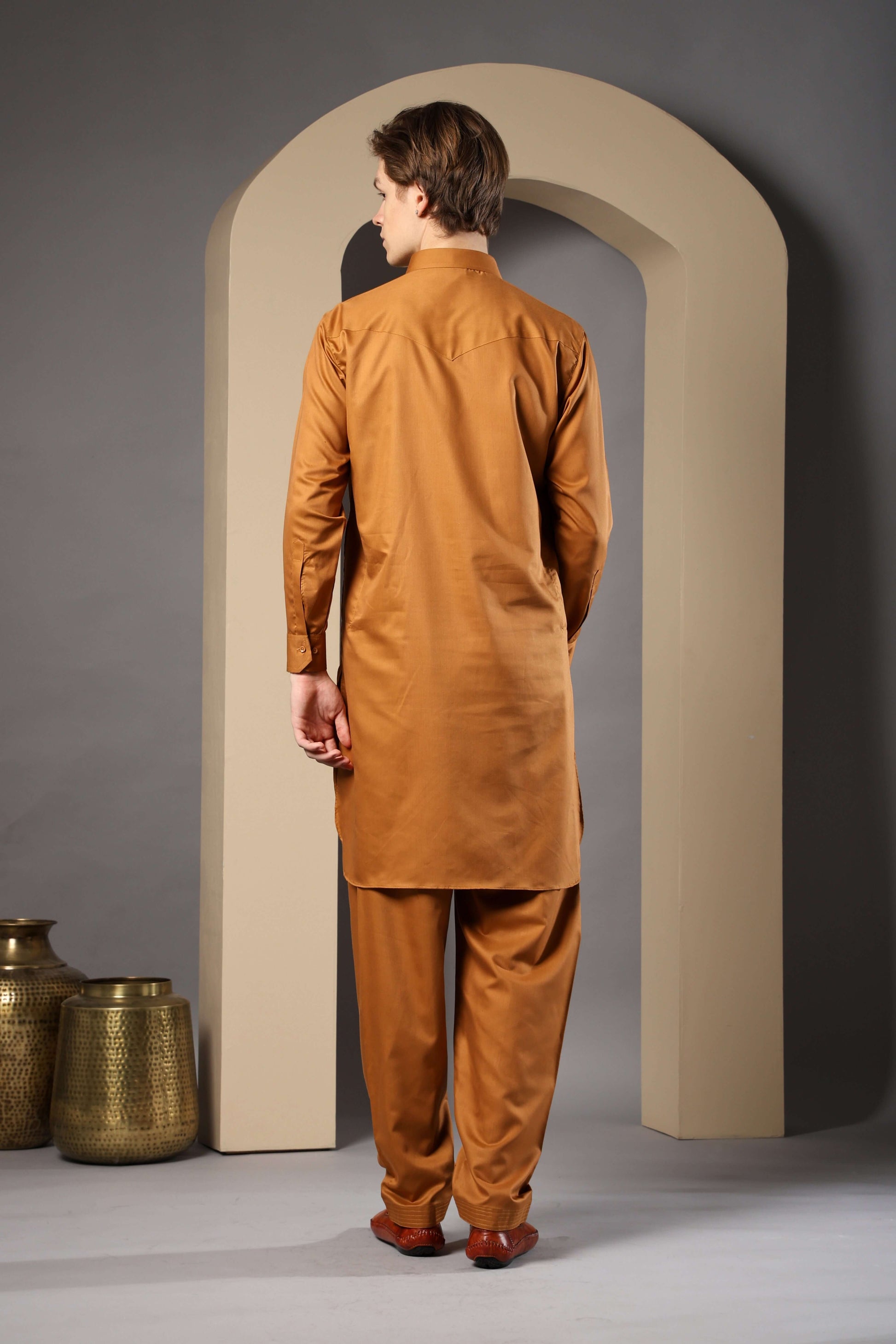 Golden Pathani Kurta for Men by Crease India – perfect men's pathani kurta for eid, friday prayers, dinner parties & even dailywear. Buy stylish men's golden pathani kurta online.