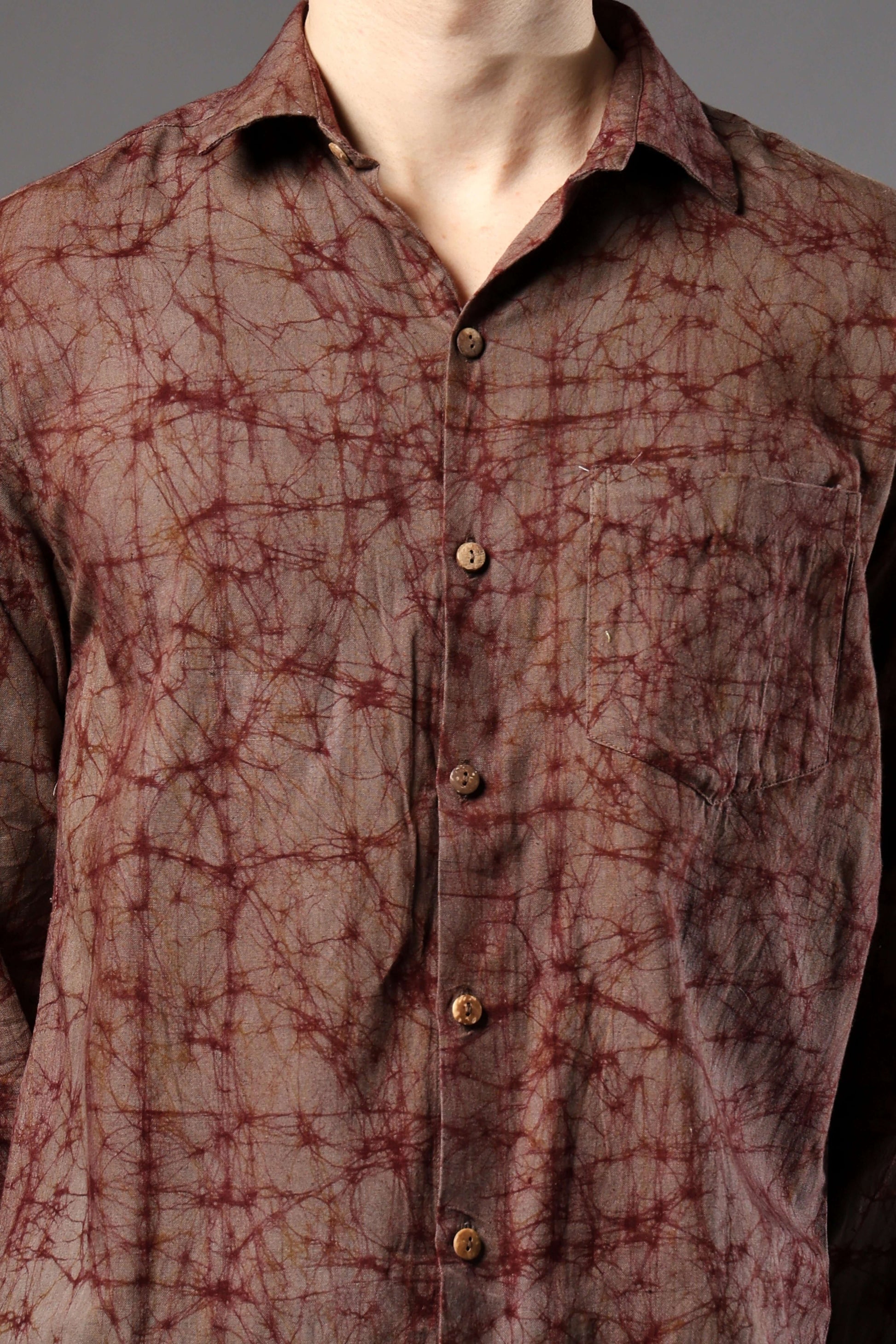 Hazelnut Batik Print Khadi Shirt for Men – casual khadi shirt for summer outings and ethnic daywear by Crease India