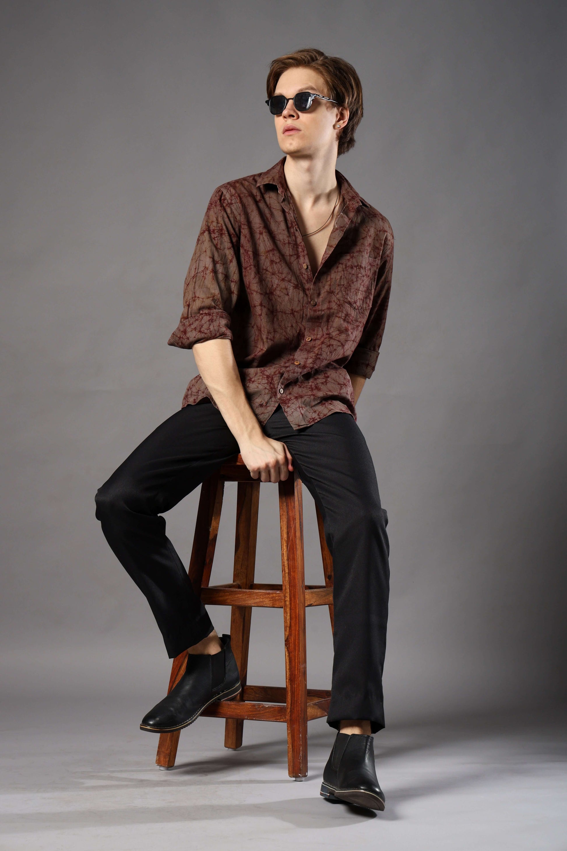 Hazelnut Batik Print Khadi Shirt for Men – casual khadi shirt for summer outings and ethnic daywear by Crease India
