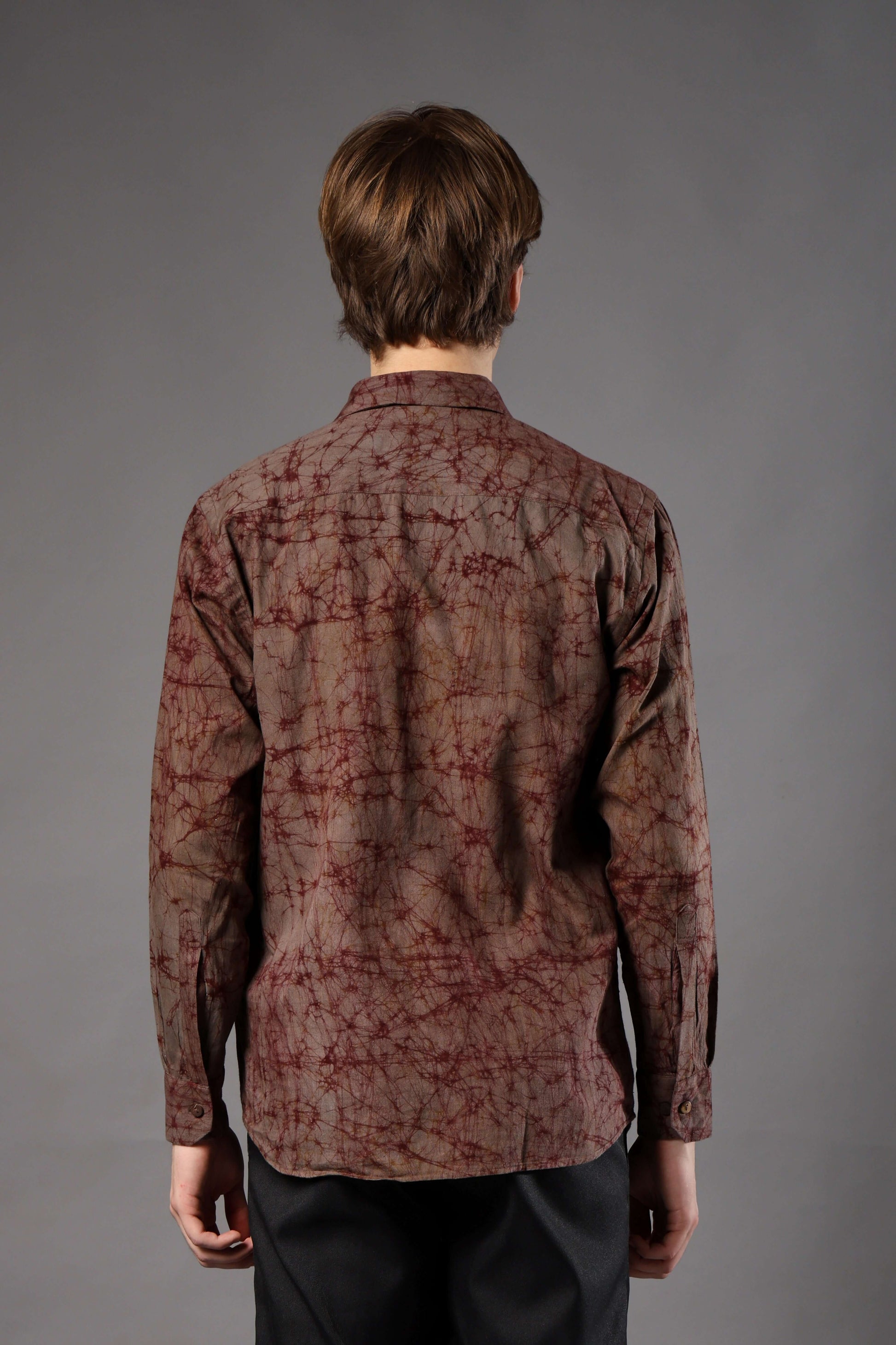 Hazelnut Batik Print Khadi Shirt for Men – casual khadi shirt for summer outings and ethnic daywear by Crease India