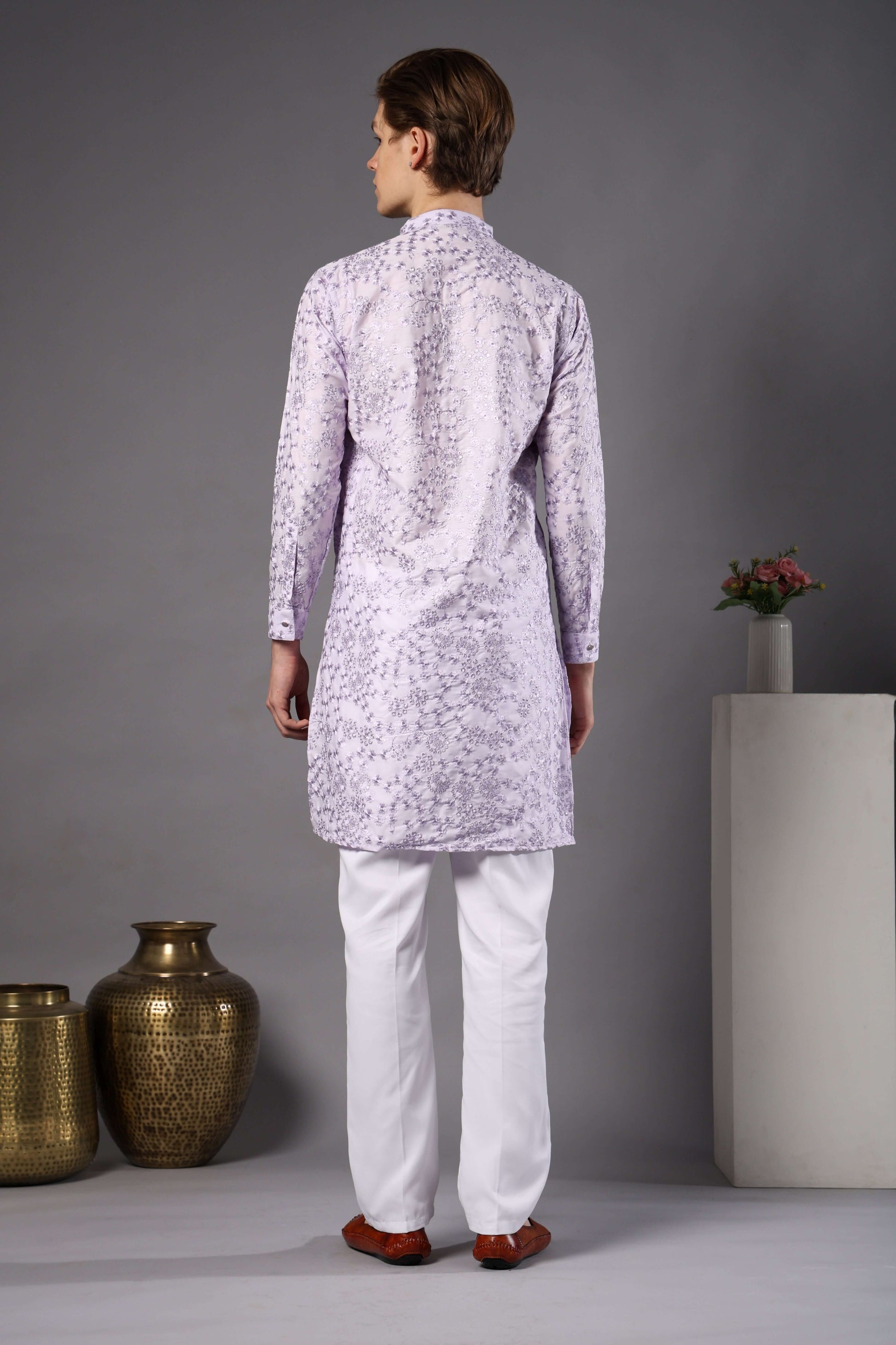 Kiya Silk Embroidered Lilac Kurta for Men – pastel mens ethnic kurta for summer weddings and festive occasions by Crease India