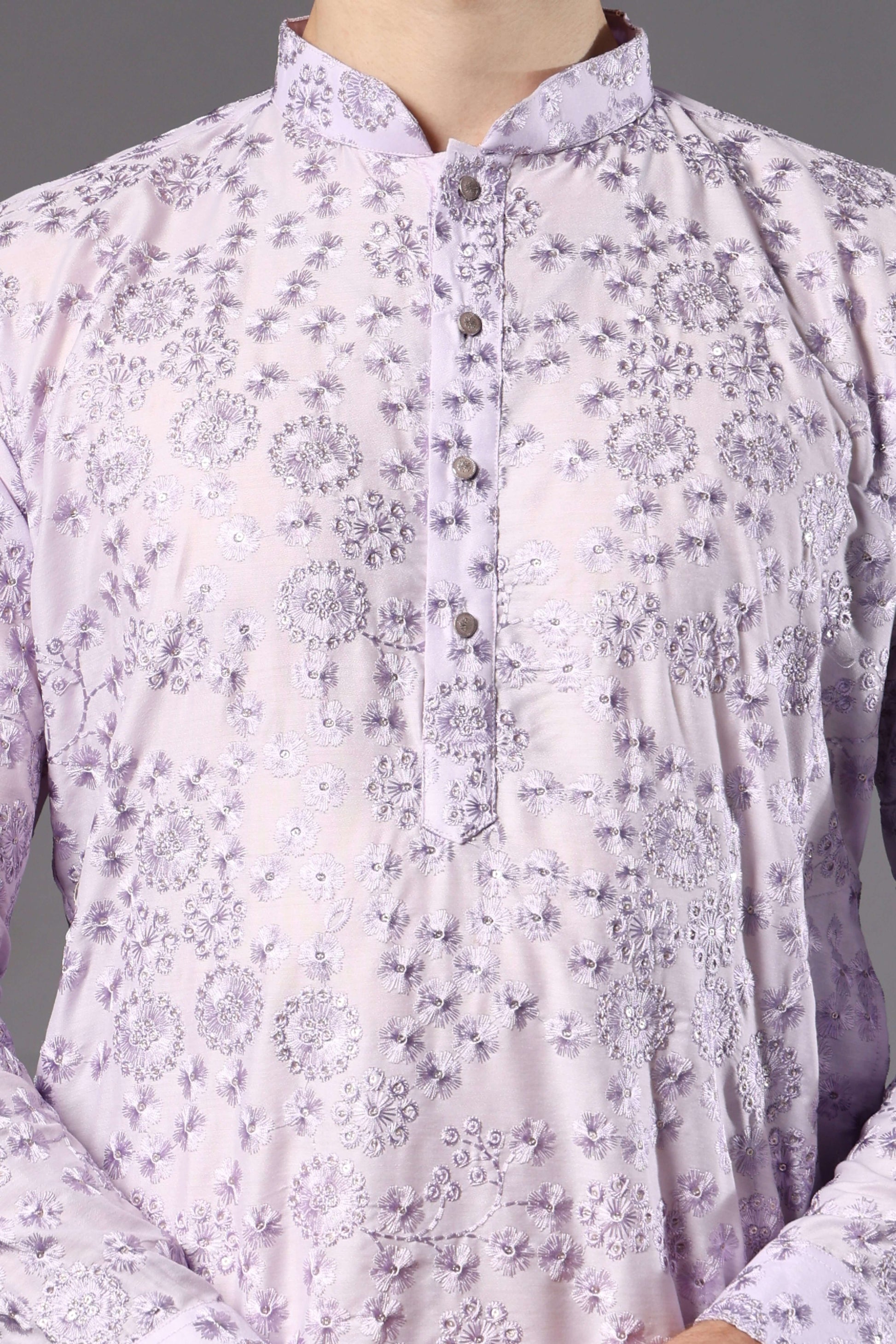 Kiya Silk Embroidered Lilac Kurta for Men – pastel mens ethnic kurta for summer weddings and festive occasions by Crease India