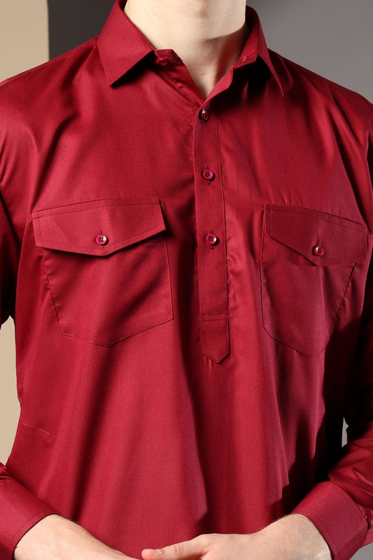 Maroon Pathani Kurta for Men by Crease India – perfect men's pathani kurta for eid, friday prayers, dinner parties & even dailywear. Buy stylish men's maroon pathani kurta online.