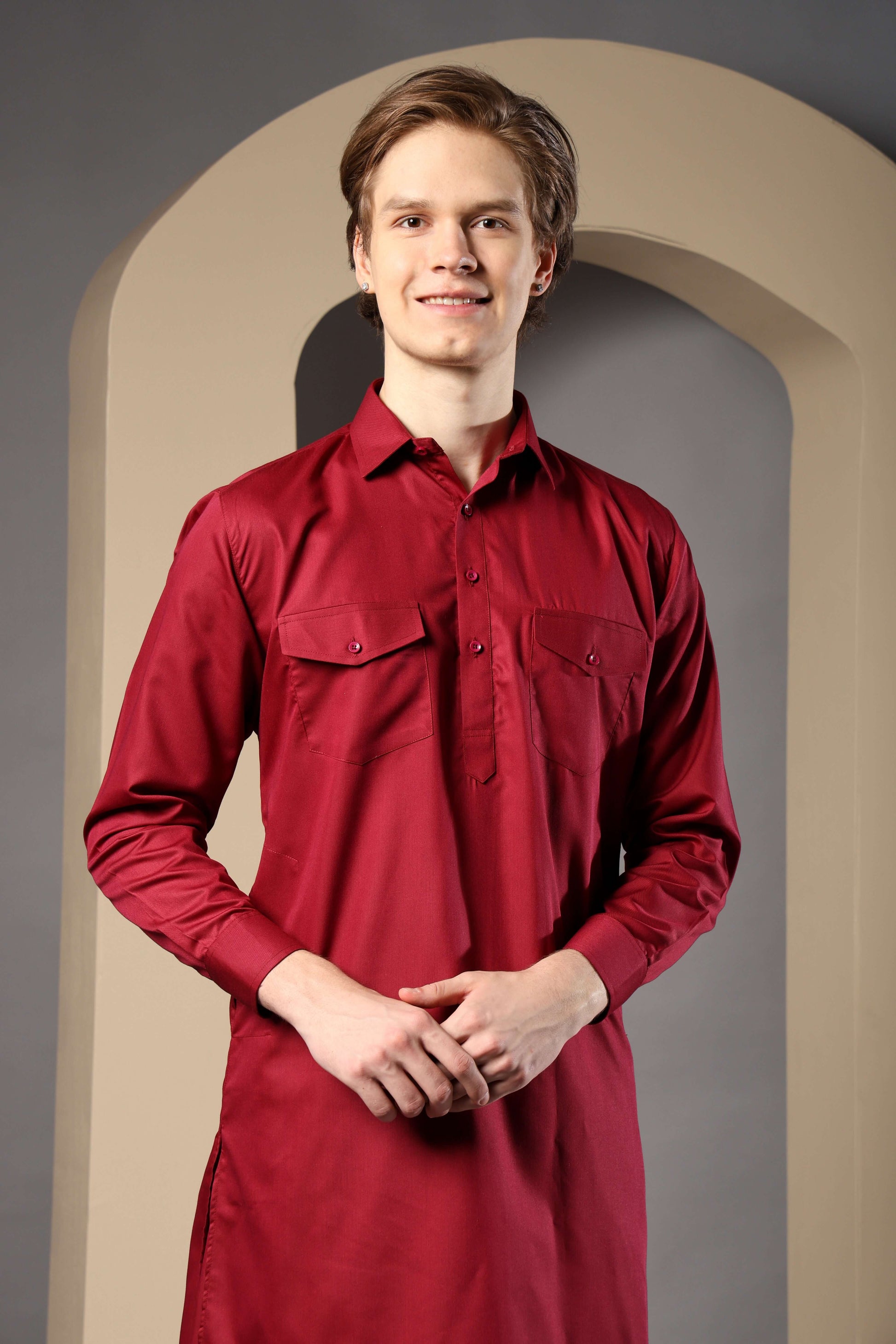 Maroon Pathani Kurta for Men by Crease India – perfect men's pathani kurta for eid, friday prayers, dinner parties & even dailywear. Buy stylish men's maroon pathani kurta online.