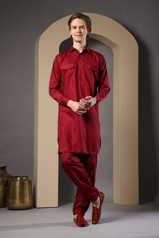 Maroon Pathani Kurta for Men by Crease India – perfect men's pathani kurta for eid, friday prayers, dinner parties & even dailywear. Buy stylish men's maroon pathani kurta online.