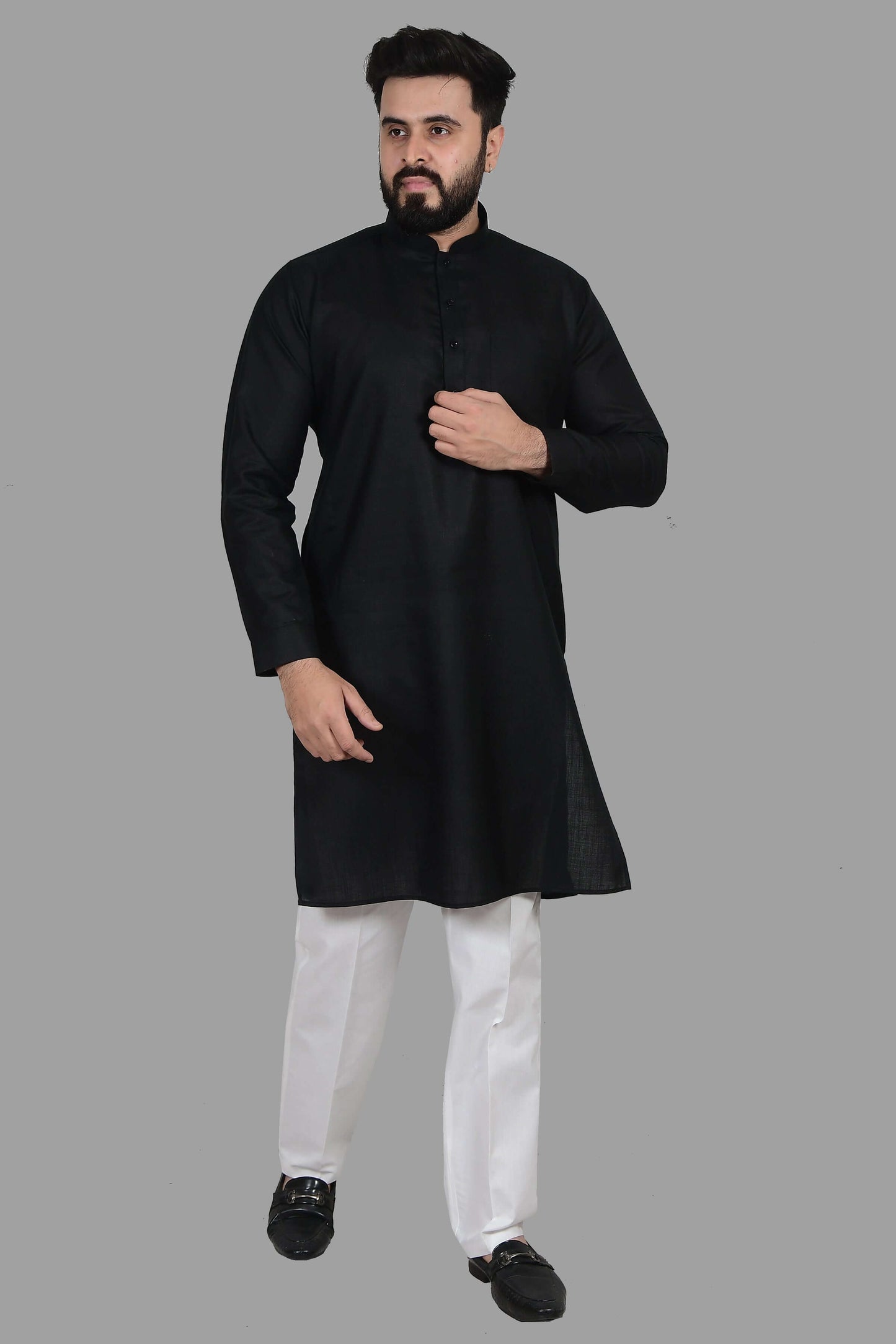 Solid Black Plain kurta for Men which is made up of premium cotton is perfect for daily wear and wedding functions. Shop this solid black plain wedding cotton kurta for male from Crease India website.