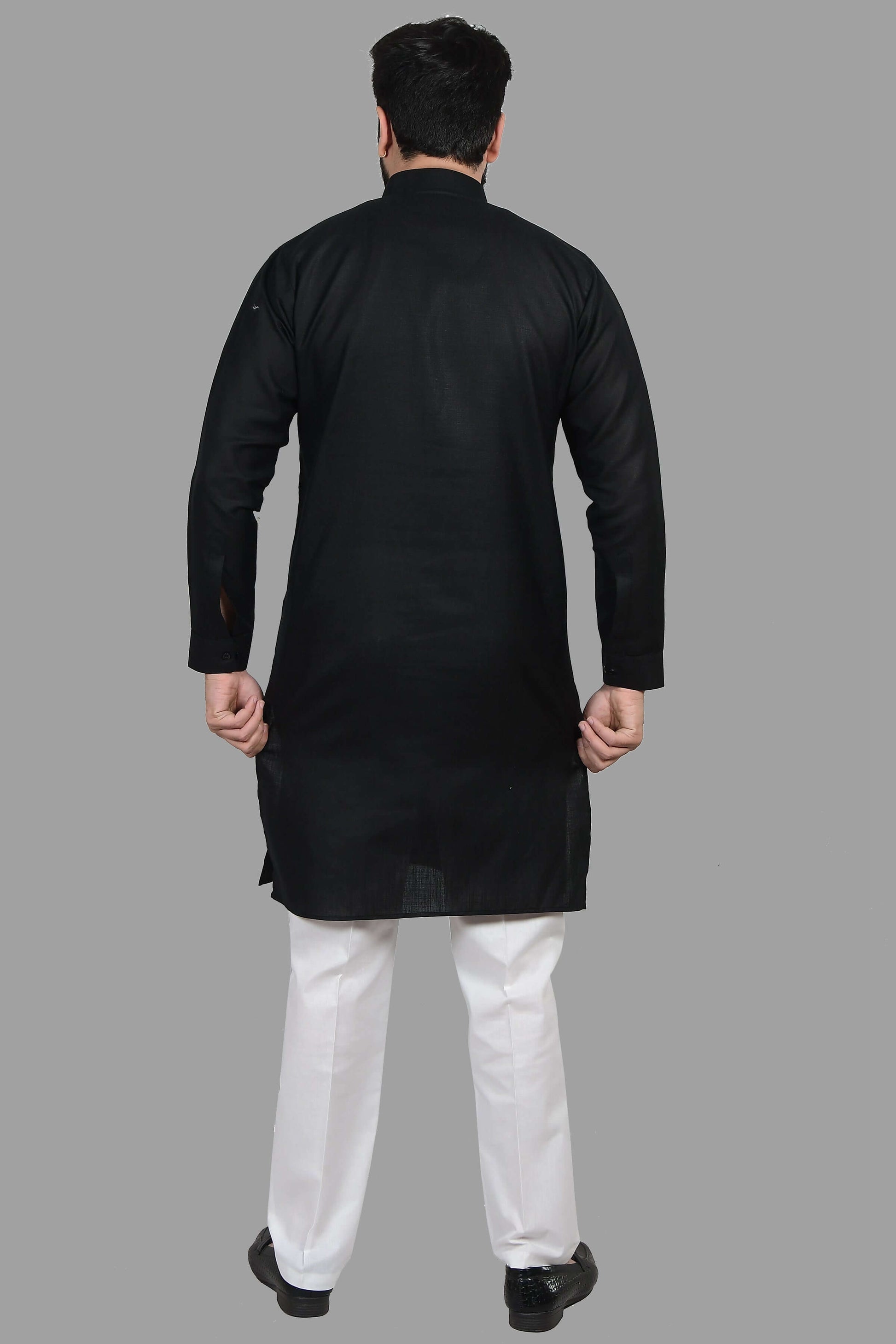 Solid Black Plain kurta for Men which is made up of premium cotton is perfect for daily wear and wedding functions. Shop this solid black plain wedding cotton kurta for male from Crease India website.