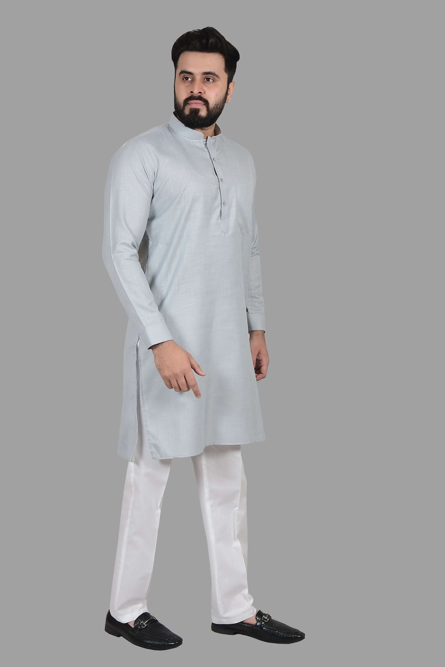 Solid Grey Plain kurta for Men which is made up of premium cotton is perfect for daily wear and wedding functions. Shop this solid grey plain wedding cotton kurta for male from Crease India website.