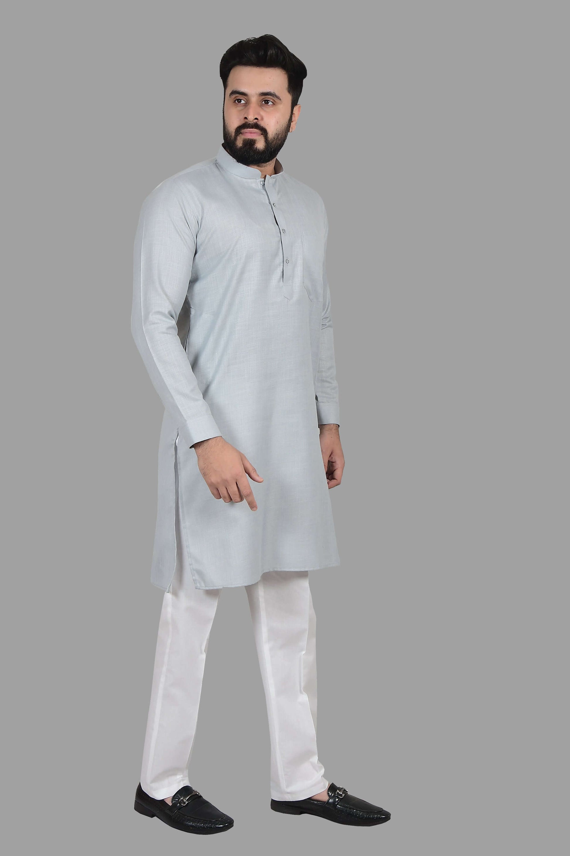 Solid Grey Plain kurta for Men which is made up of premium cotton is perfect for daily wear and wedding functions. Shop this solid grey plain wedding cotton kurta for male from Crease India website.