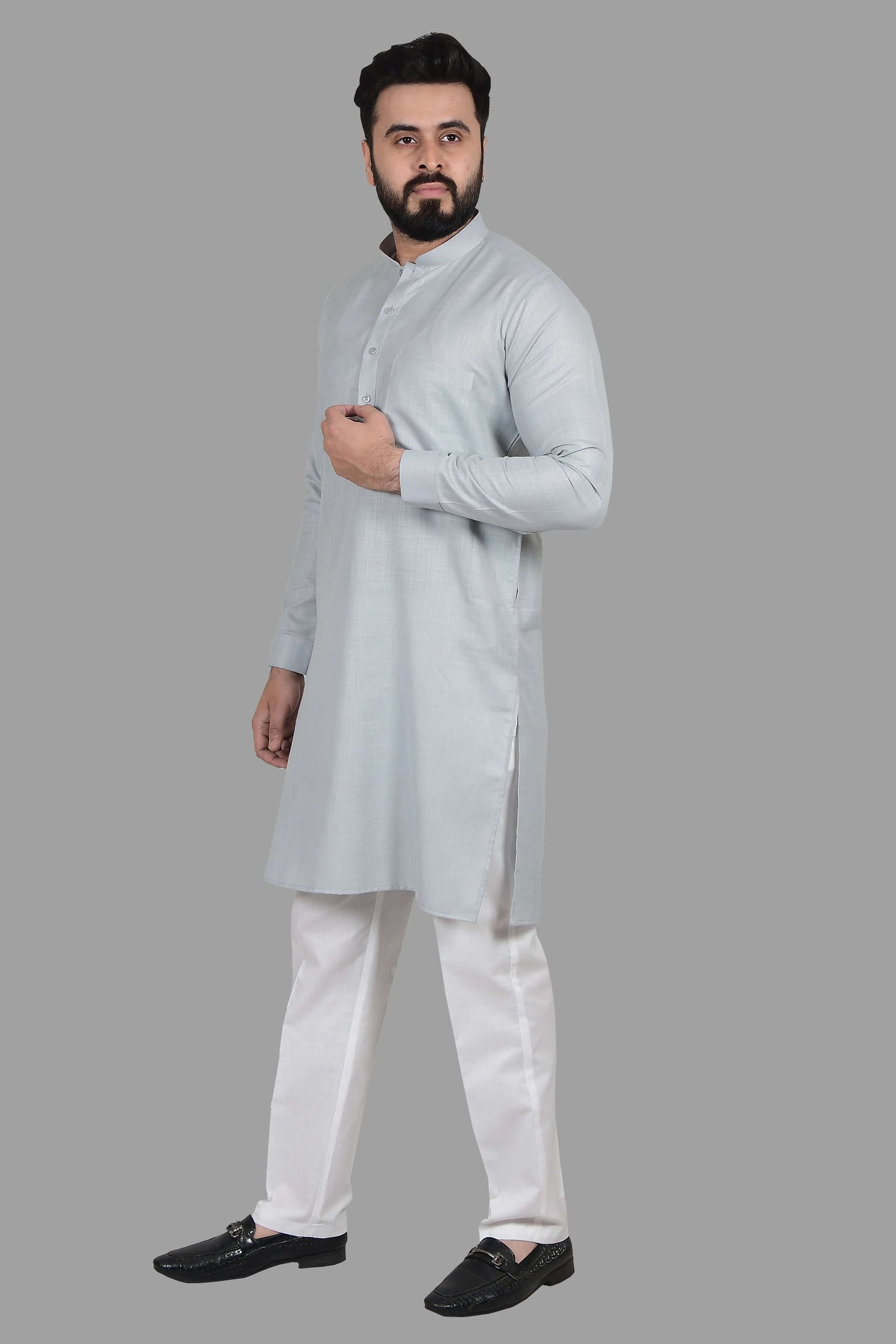 Solid Grey Plain kurta for Men which is made up of premium cotton is perfect for daily wear and wedding functions. Shop this solid grey plain wedding cotton kurta for male from Crease India website.
