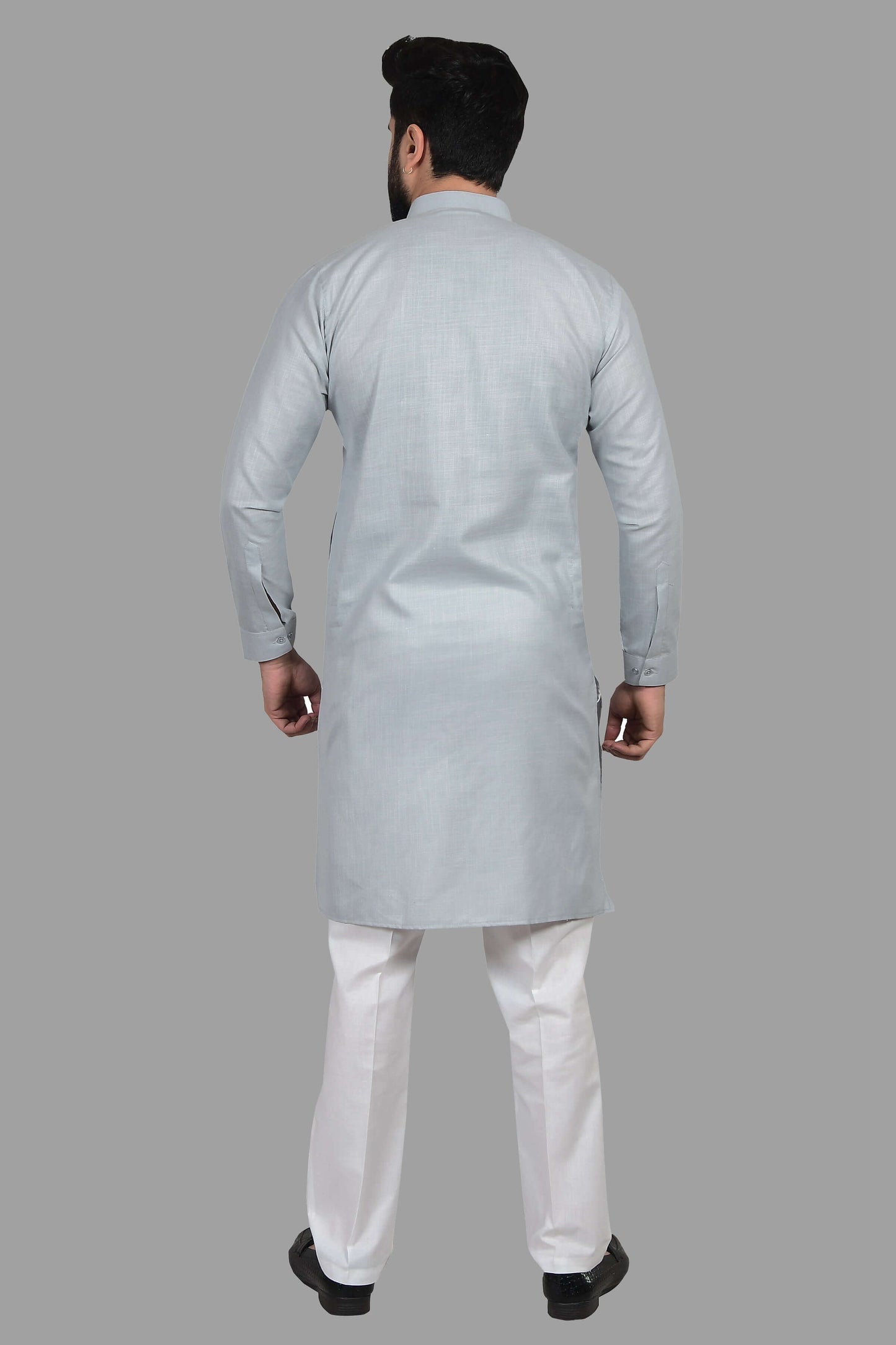 Solid Grey Plain kurta for Men which is made up of premium cotton is perfect for daily wear and wedding functions. Shop this solid grey plain wedding cotton kurta for male from Crease India website.