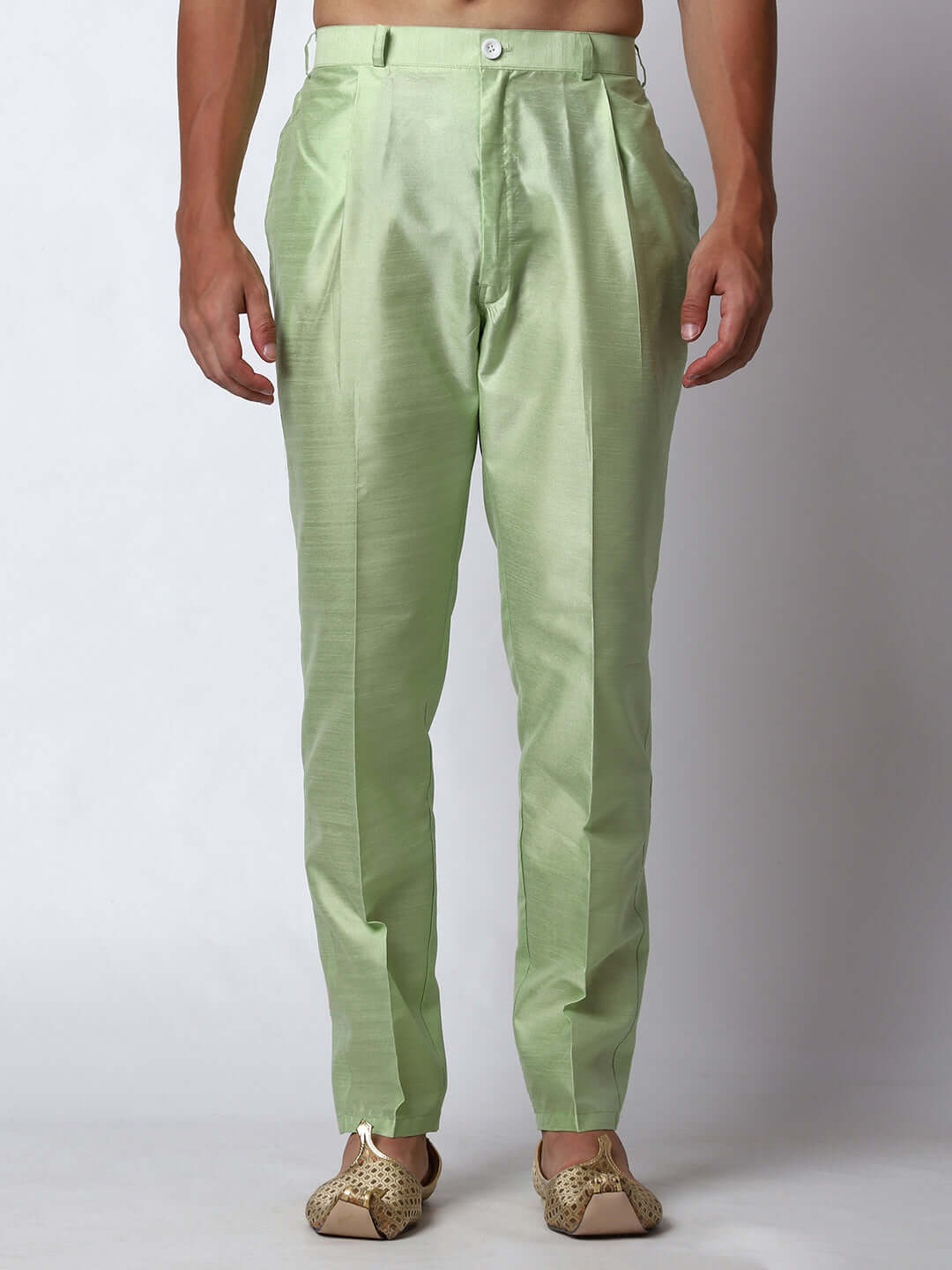 Pista Green kurta with white nehru jacket for men which is made up of jacquard and has floral embroidery on it. Shop this pista green designer wedding kurta jacket set for male from Crease India website.