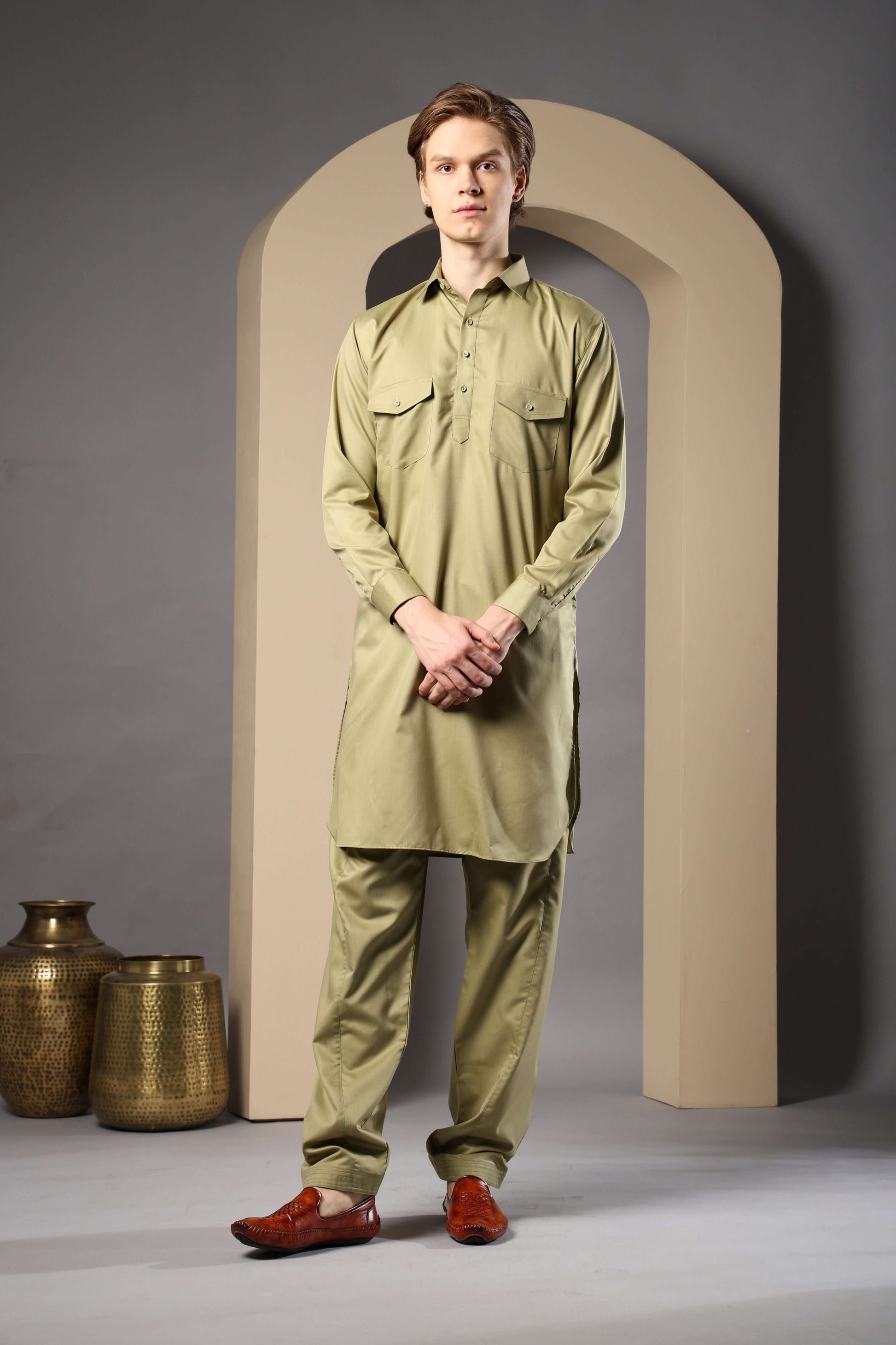 Pista Green Pathani Kurta for Men by Crease India – perfect men's pathani kurta for eid, friday prayers, dinner parties & even dailywear. Shop men's pista green pathani kurta online.
