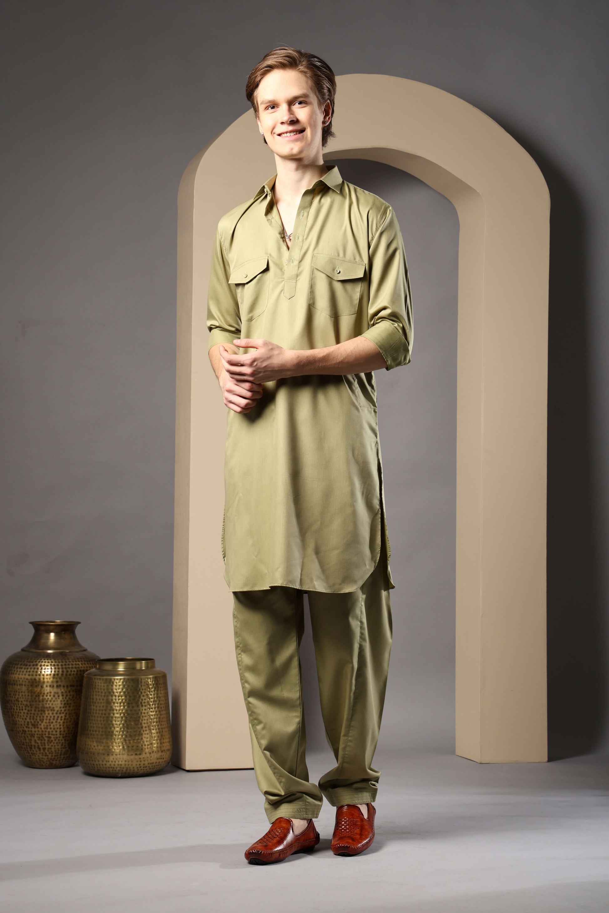 Pista Green Pathani Kurta for Men by Crease India – perfect men's pathani kurta for eid, friday prayers, dinner parties & even dailywear. Shop men's pista green pathani kurta online.