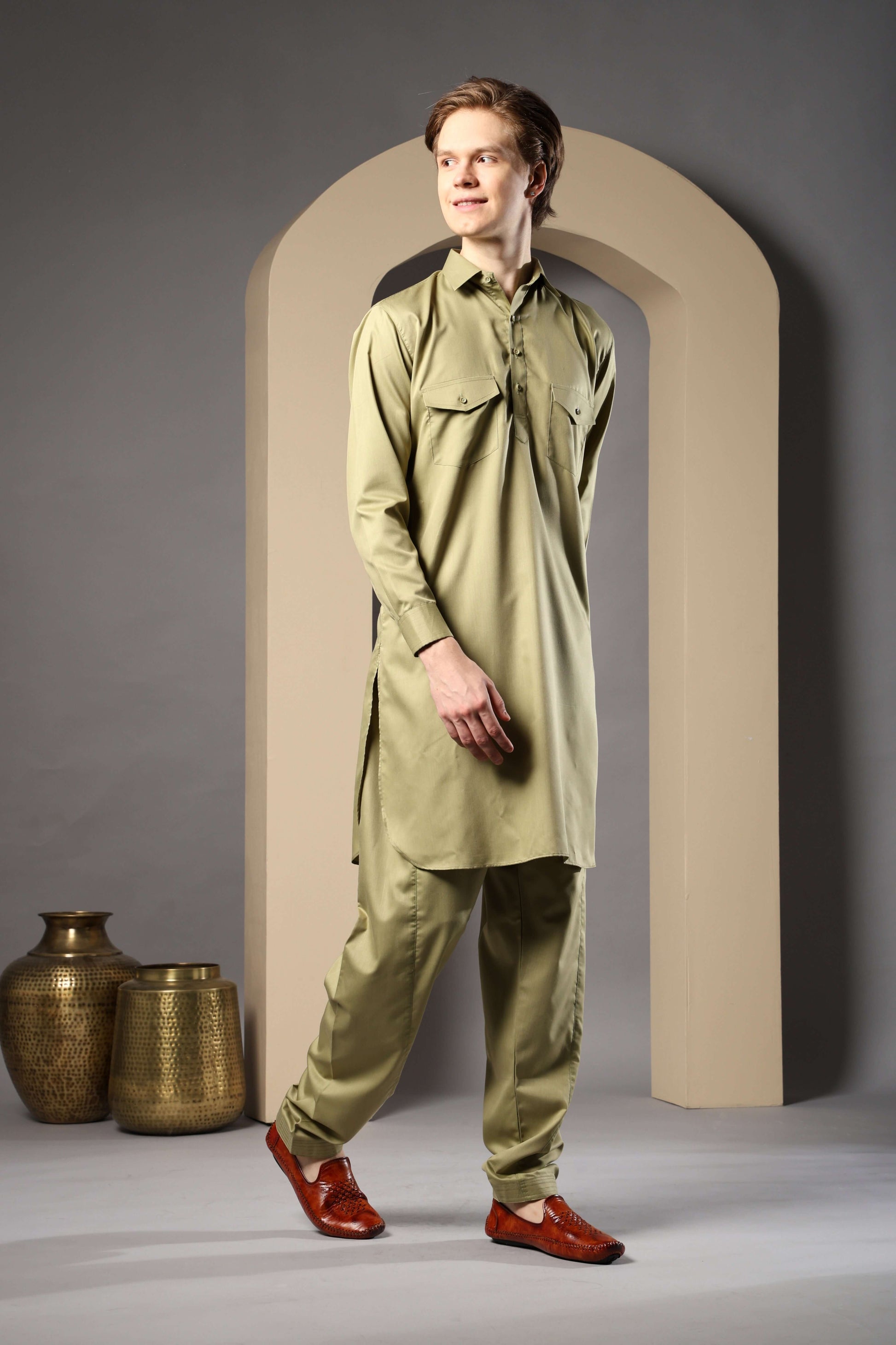 Pista Green Pathani Kurta for Men by Crease India – perfect men's pathani kurta for eid, friday prayers, dinner parties & even dailywear. Shop men's pista green pathani kurta online.