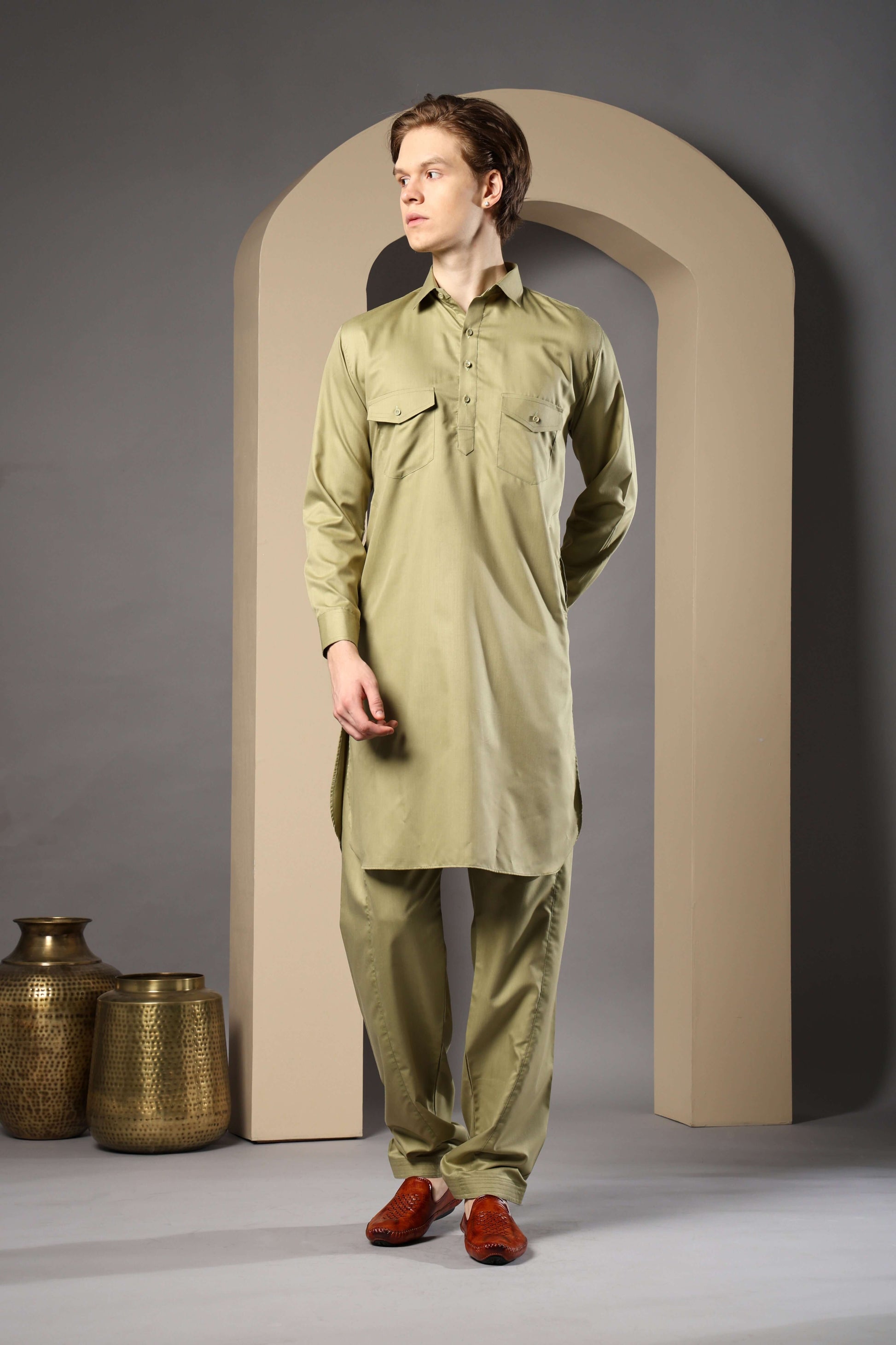 Pista Green Pathani Kurta for Men by Crease India – perfect men's pathani kurta for eid, friday prayers, dinner parties & even dailywear. Shop men's pista green pathani kurta online.