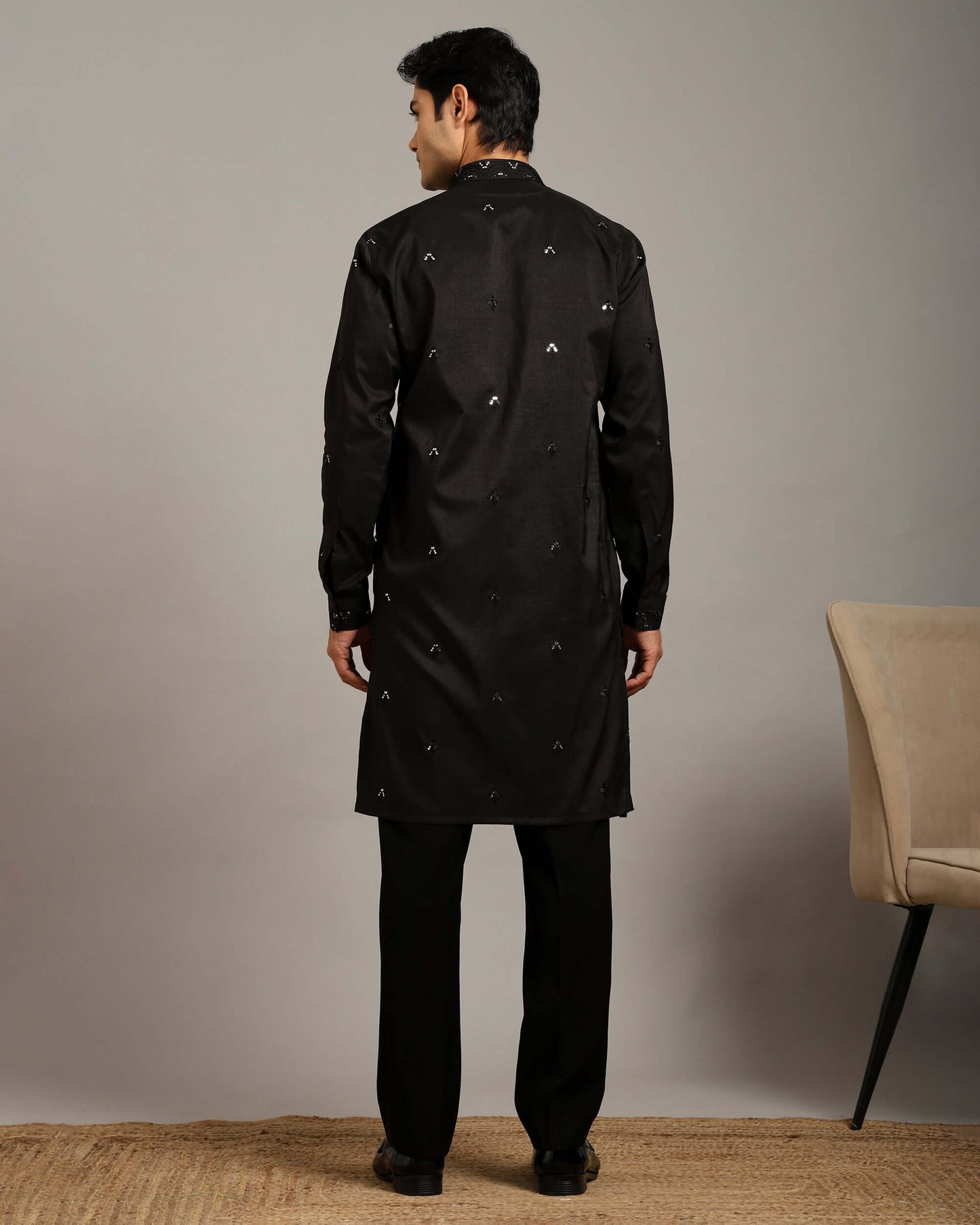 Noor Black Cocktail Kurta for Men with Embroidery Work