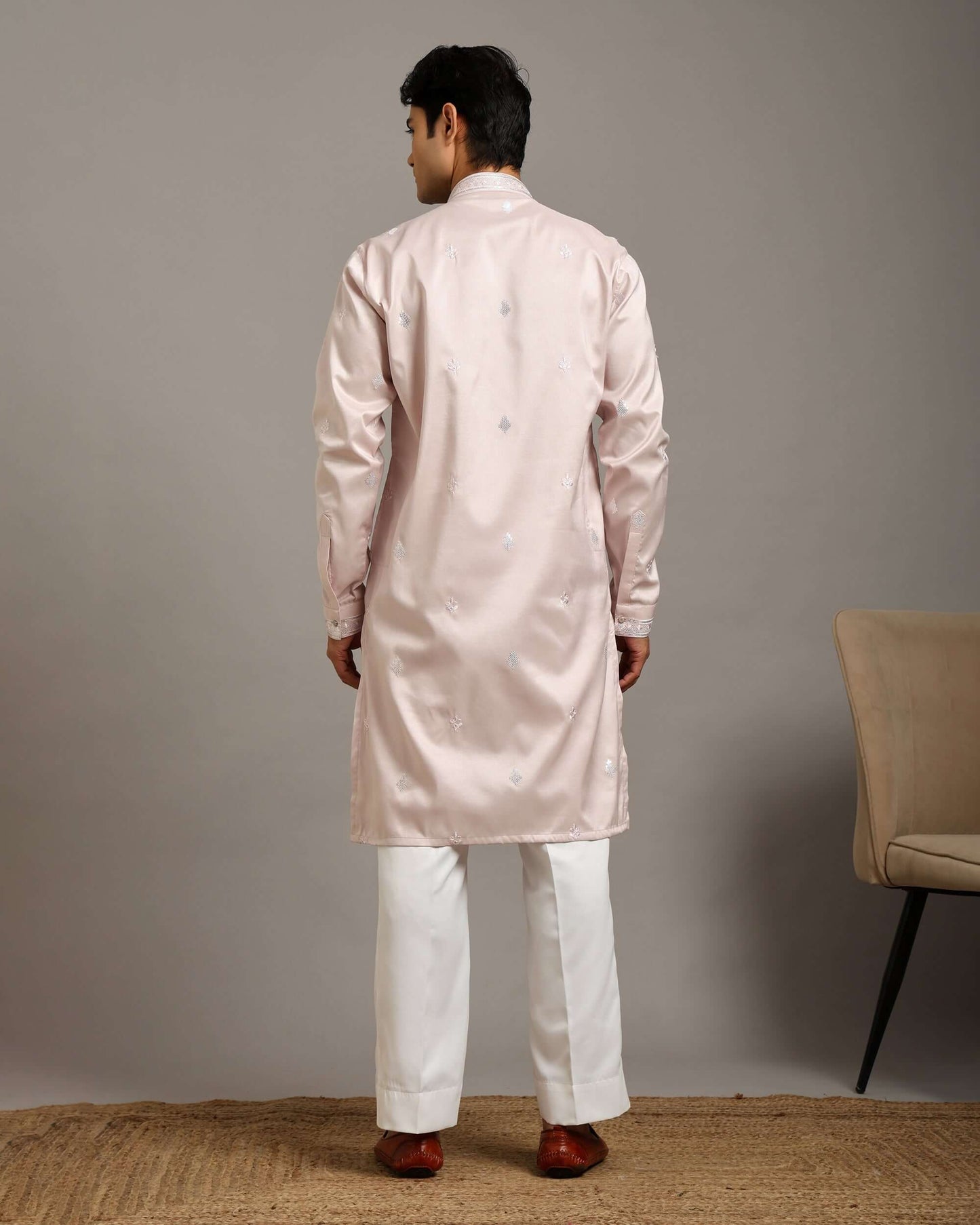 Noor Blush Pink Engagement Kurta for Men with Embroidery Work