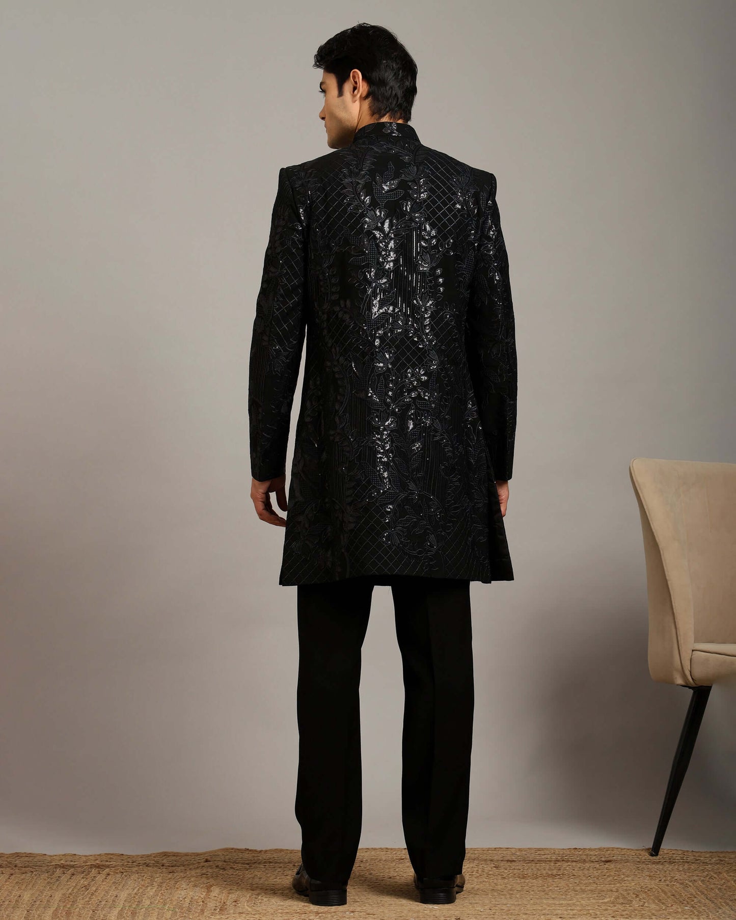 Kosha Textured Black Indo Western Dress for Men