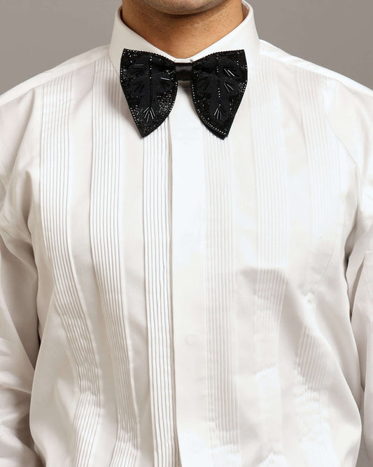 Open Pleat White Tuxedo Shirt for Men with Hidden Button Placket