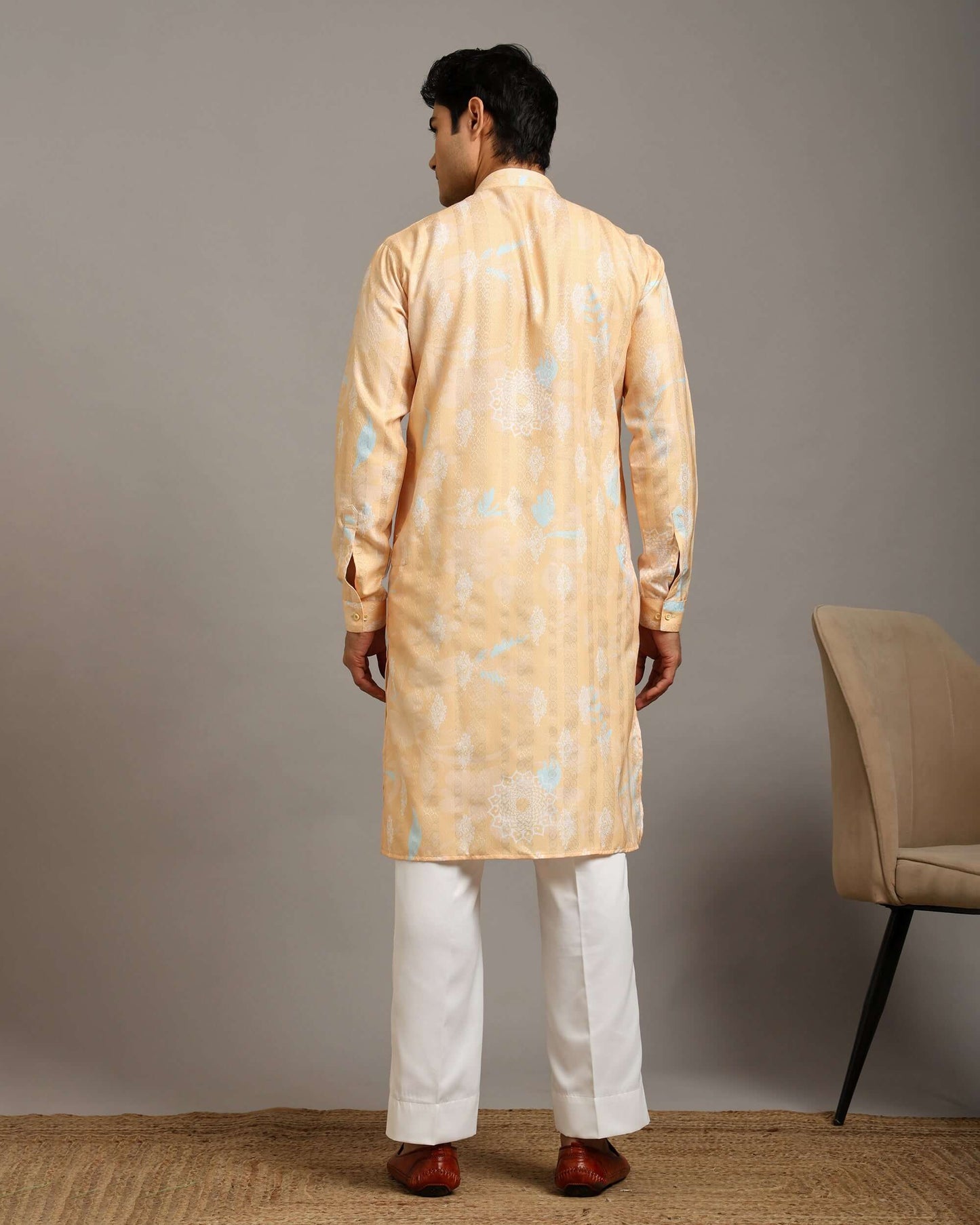Sama Cotton Printed Yellow Haldi Kurta for Men