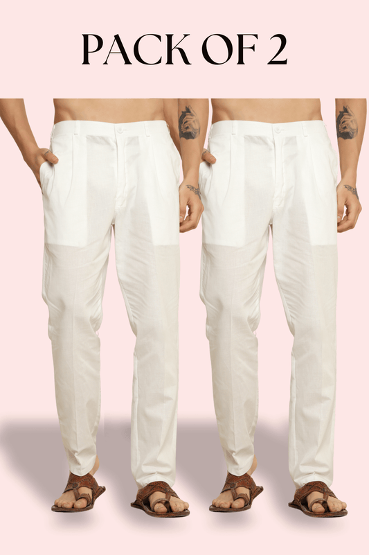 White Multipurpose Pant for Men by Crease India can be paired with kurta or shirt. Perfect for wedding wear or nightwear.
