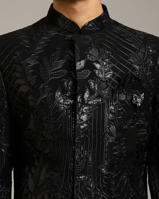 Kosha Textured Black Indo Western Dress for Men