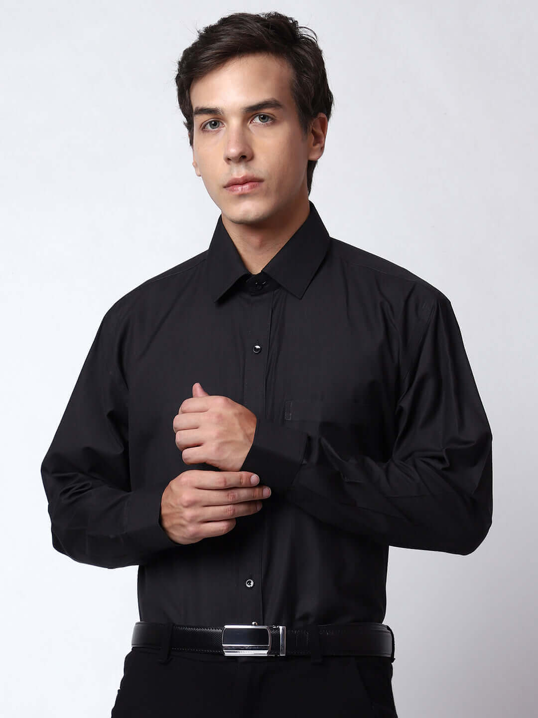 Classic Black Formal Shirt for Men, perfect for daily office wear and business meetings. Perfect black cotton shirt for men by Crease India.