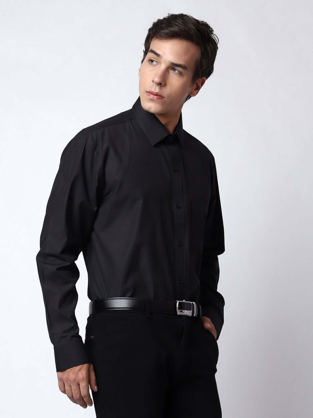 Classic Black Formal Shirt for Men, perfect for daily office wear and business meetings. Perfect black cotton shirt for men by Crease India.