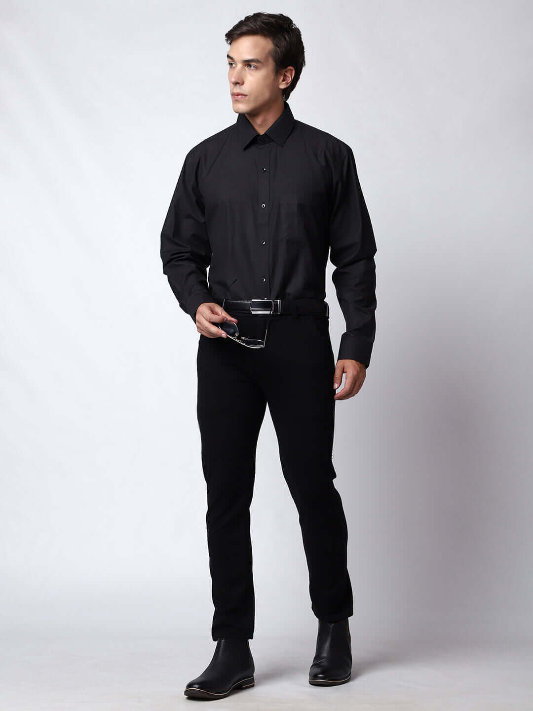 Classic Black Formal Shirt for Men, perfect for daily office wear and business meetings. Perfect black cotton shirt for men by Crease India.