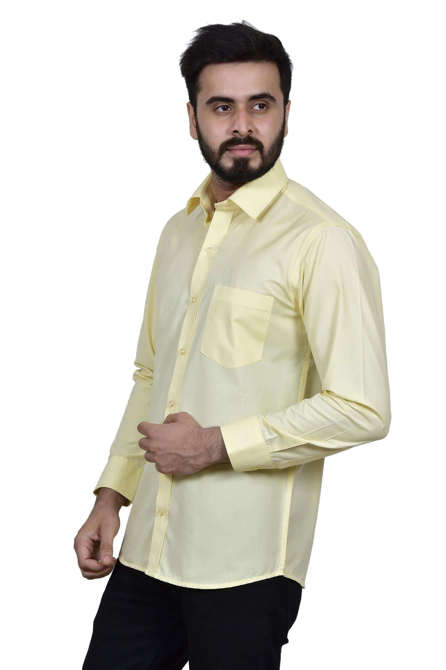 Yellow Formal Cotton Shirt for Men, made of high quality cotton. Perfect yellow formal wear cotton shirt for daily office wear and formal occasions by Crease India.