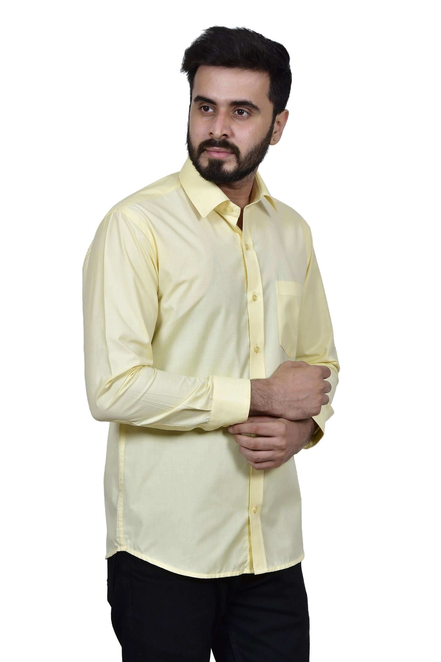 Yellow Formal Cotton Shirt for Men, made of high quality cotton. Perfect yellow formal wear cotton shirt for daily office wear and formal occasions by Crease India.