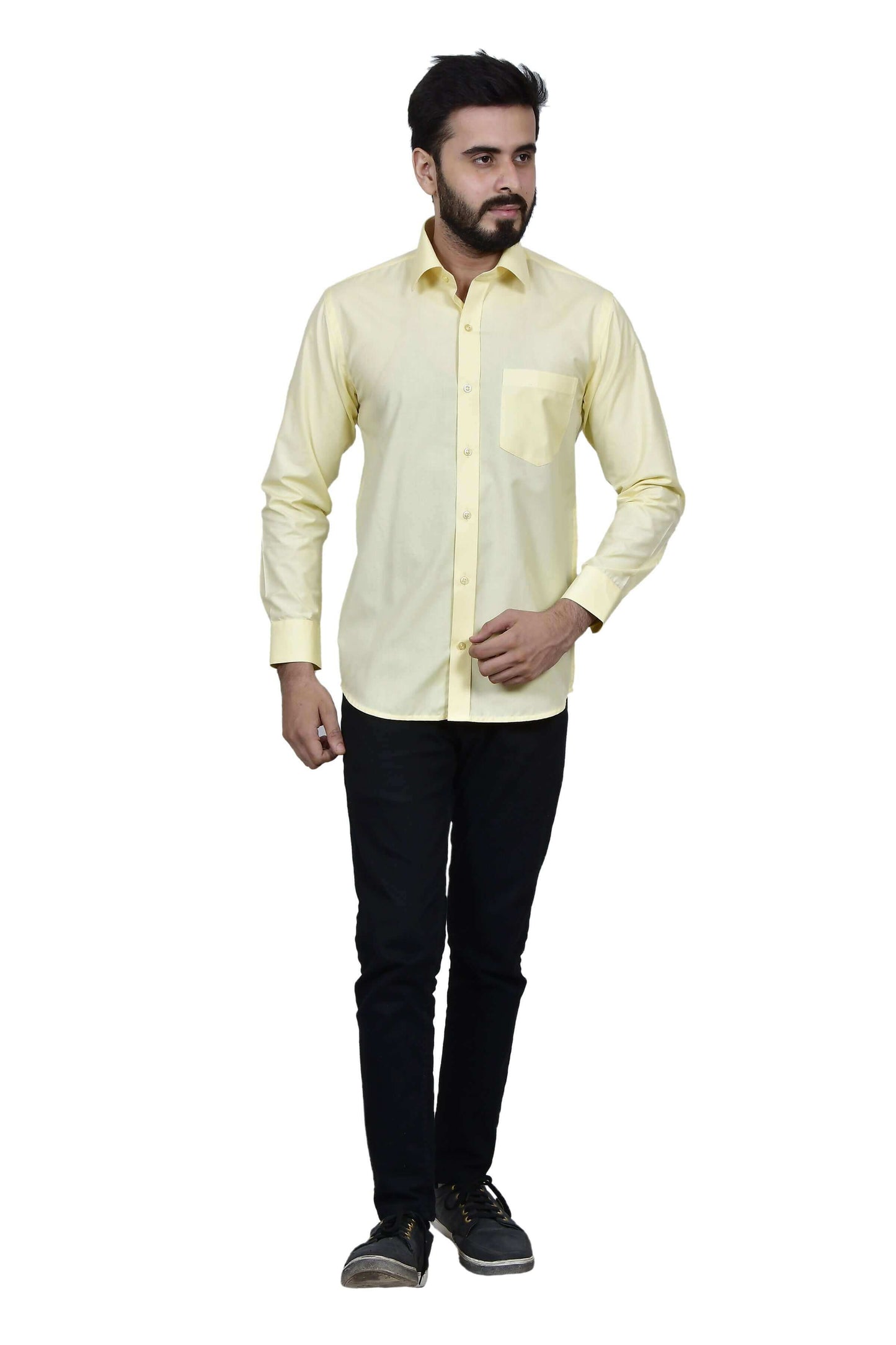 Yellow Formal Cotton Shirt for Men, made of high quality cotton. Perfect yellow formal wear cotton shirt for daily office wear and formal occasions by Crease India.