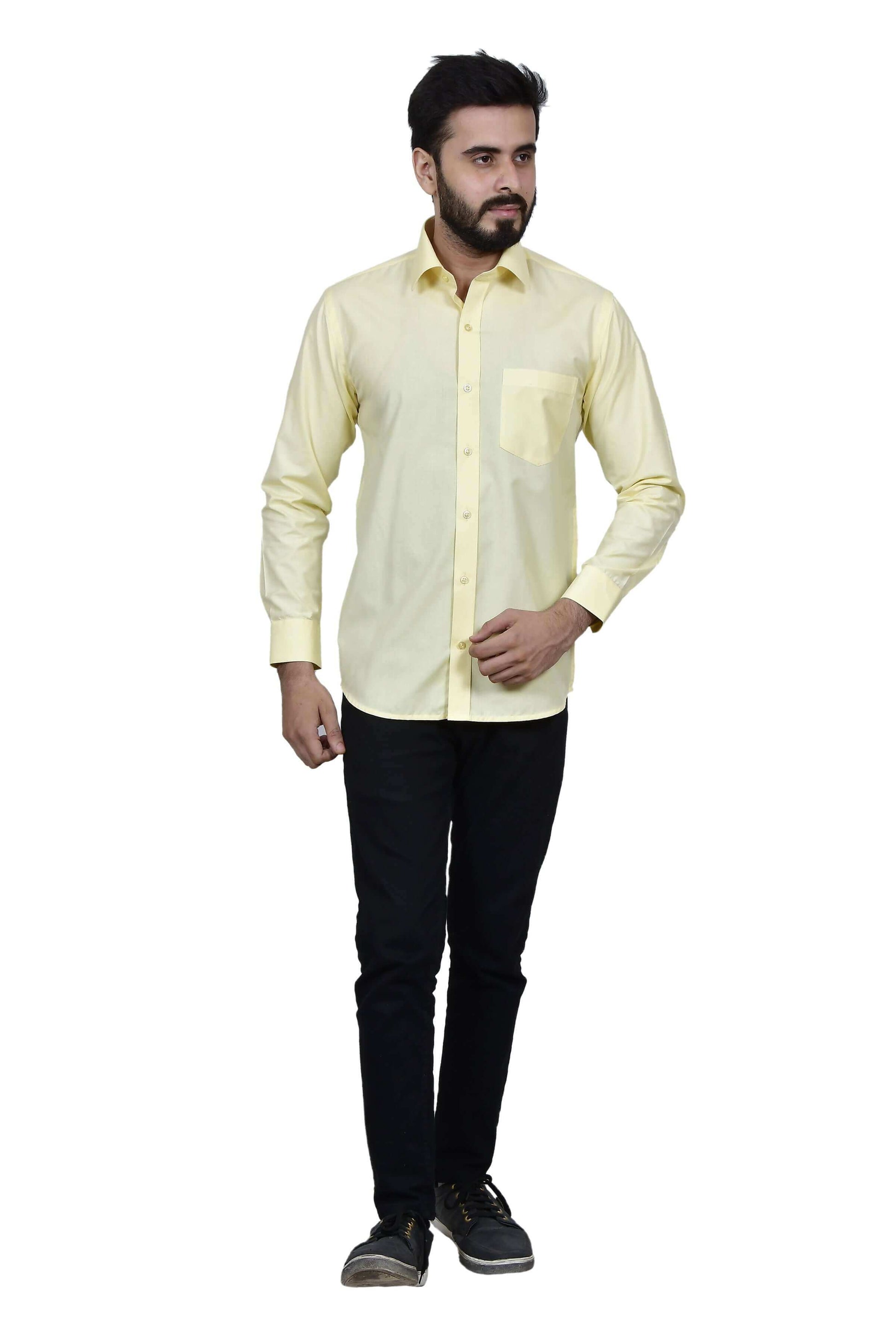 Yellow Formal Cotton Shirt for Men, made of high quality cotton. Perfect yellow formal wear cotton shirt for daily office wear and formal occasions by Crease India.