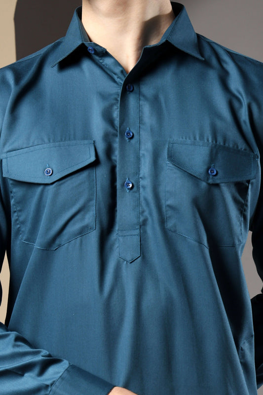 Blue Pathani Kurta for Men by Crease India – perfect men's pathani kurta for eid, friday prayers, dinner parties & even dailywear. Buy stylish men's blue pathani kurta online.