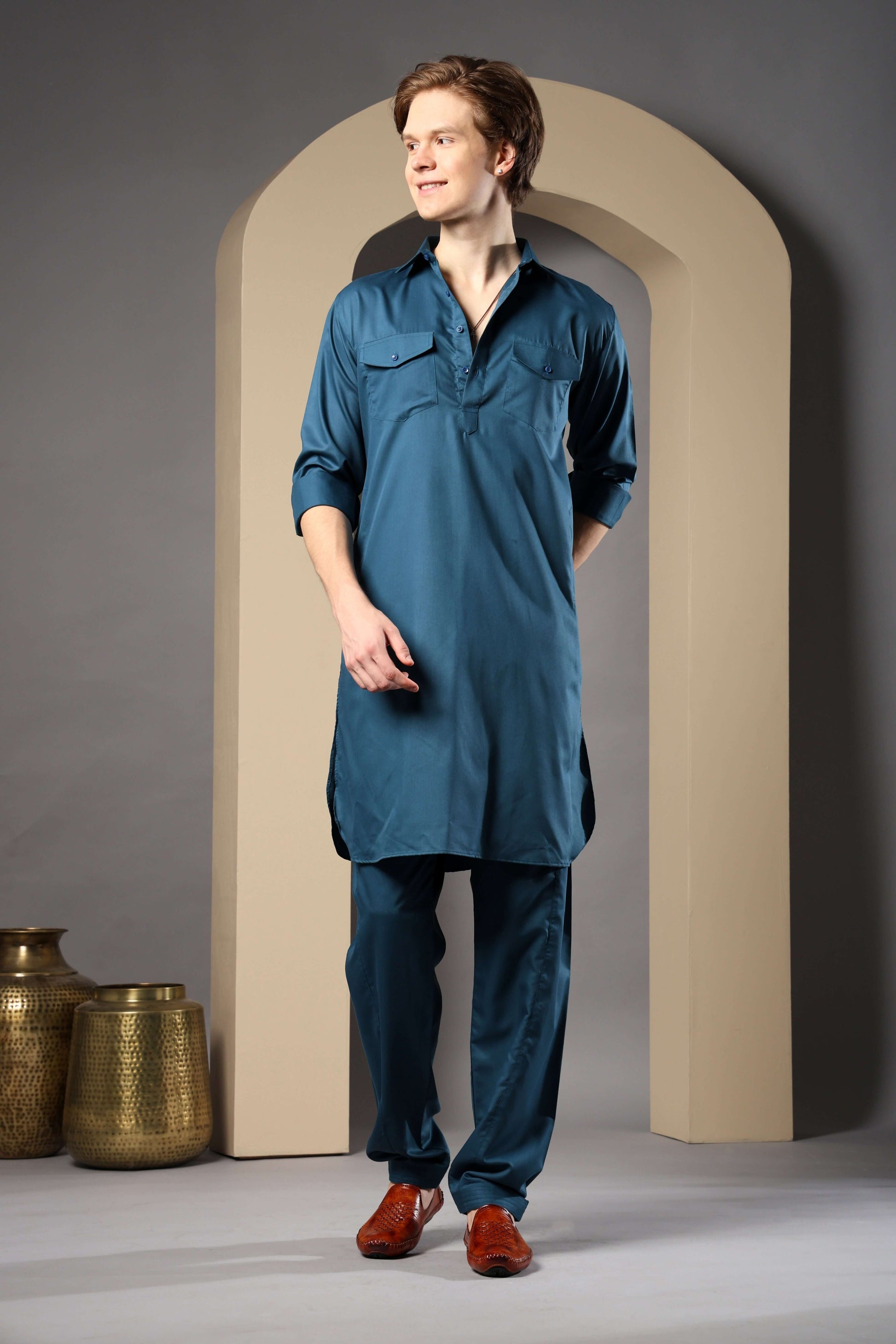 Blue Pathani Kurta for Men by Crease India – perfect men's pathani kurta for eid, friday prayers, dinner parties & even dailywear. Buy stylish men's blue pathani kurta online.